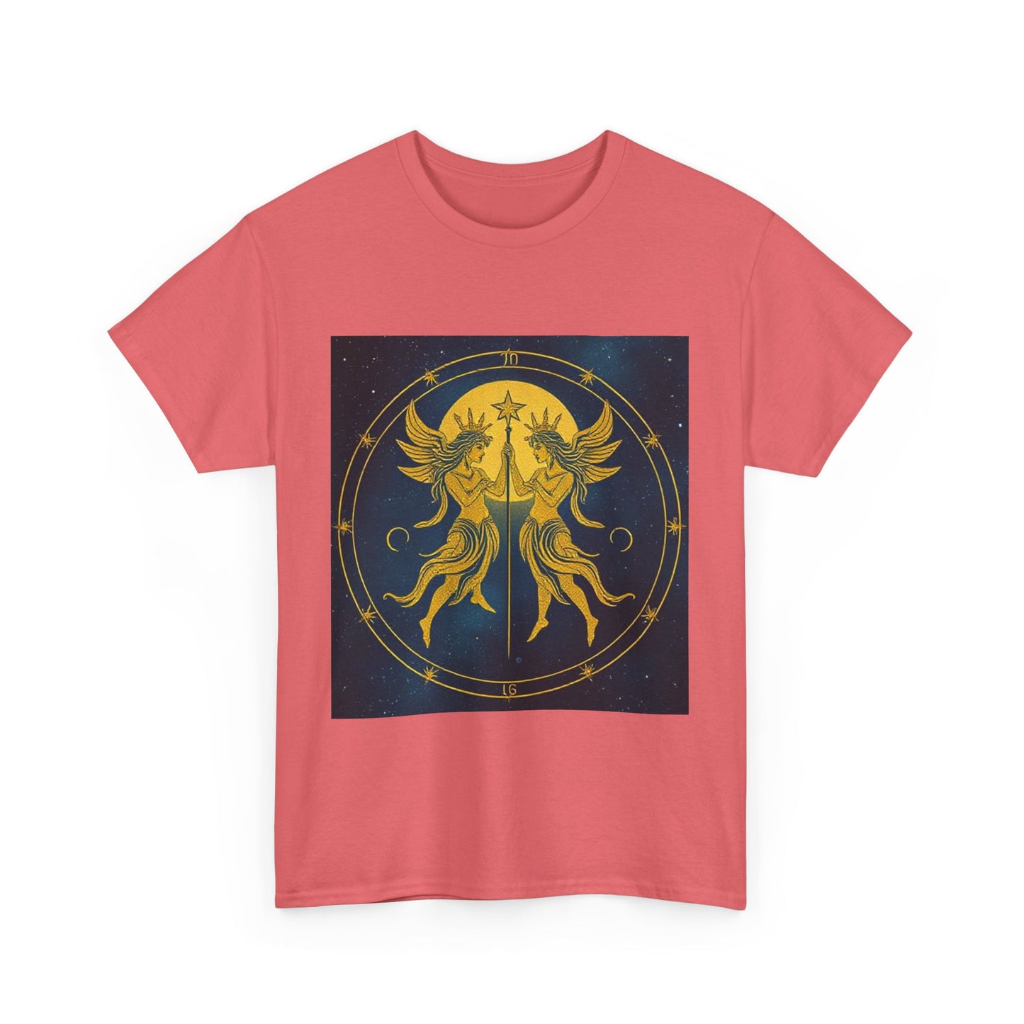 Unisex Heavy Cotton T-Shirt, Space Angel Twins v4, Gemini Zodiac Design
