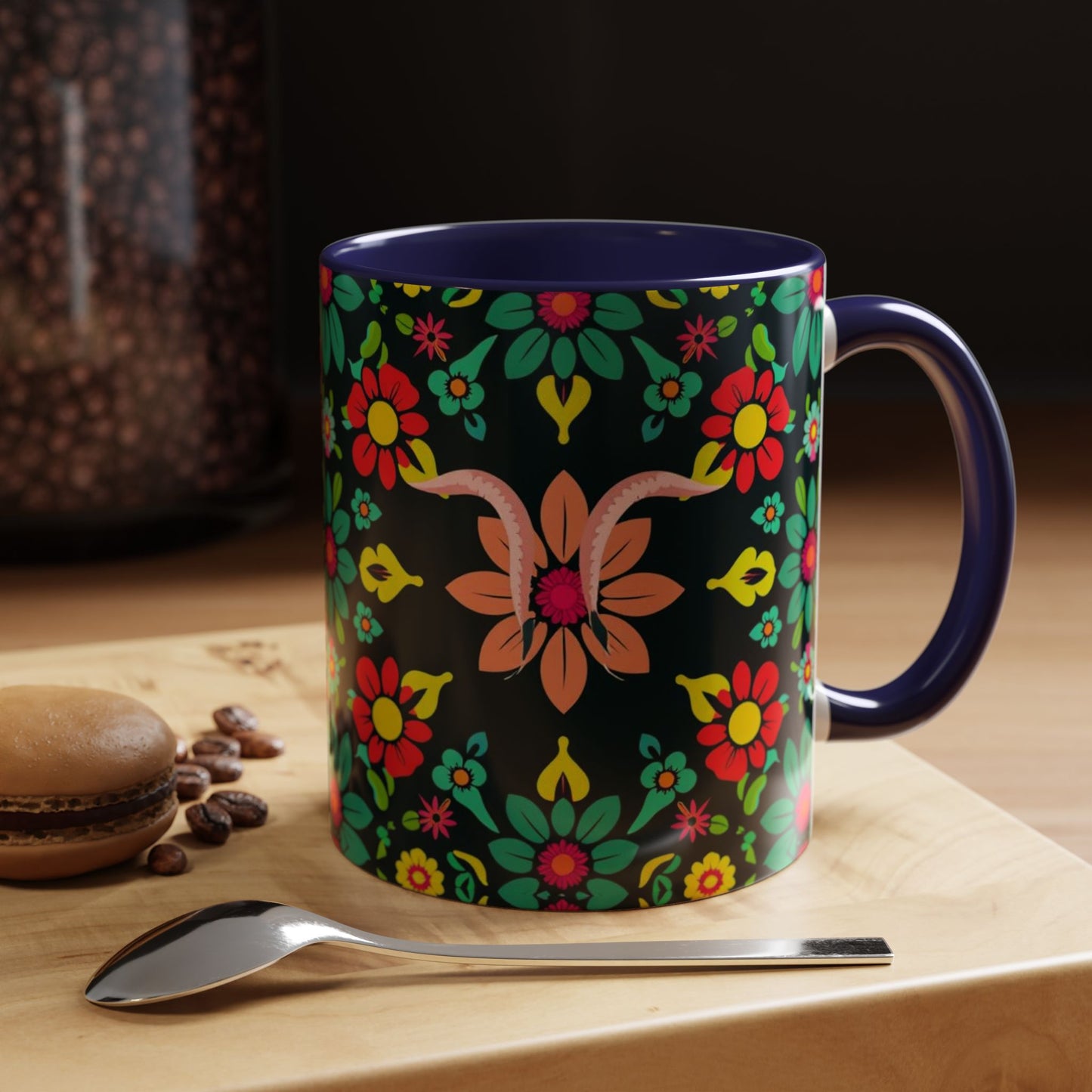 Accent Coffee Mug, Aquarius, Zodiac v4, Flower Pattern, (11, 15oz)