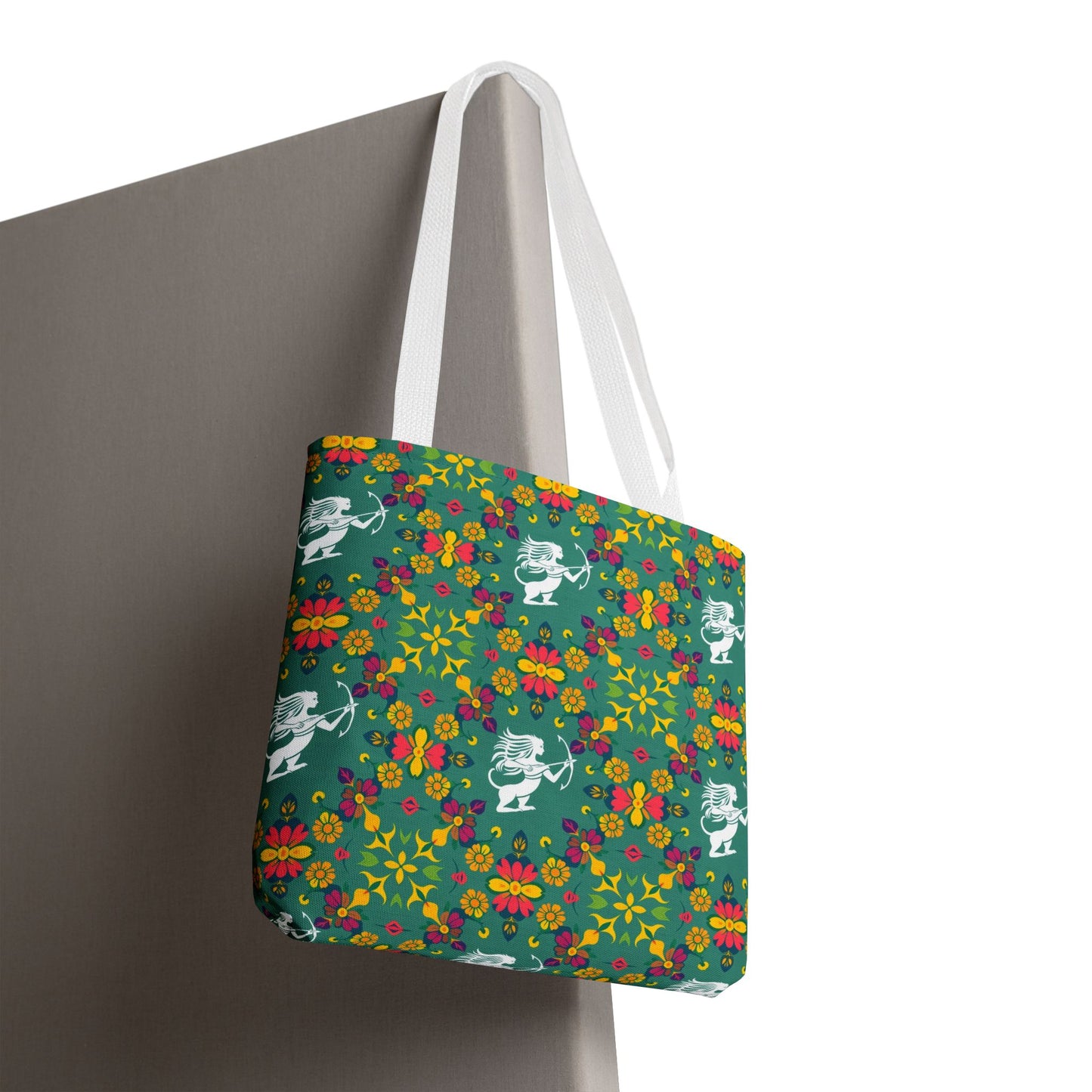 Tote Bag, (AOP), Sagittarius, Zodiac v6, Flower Pattern