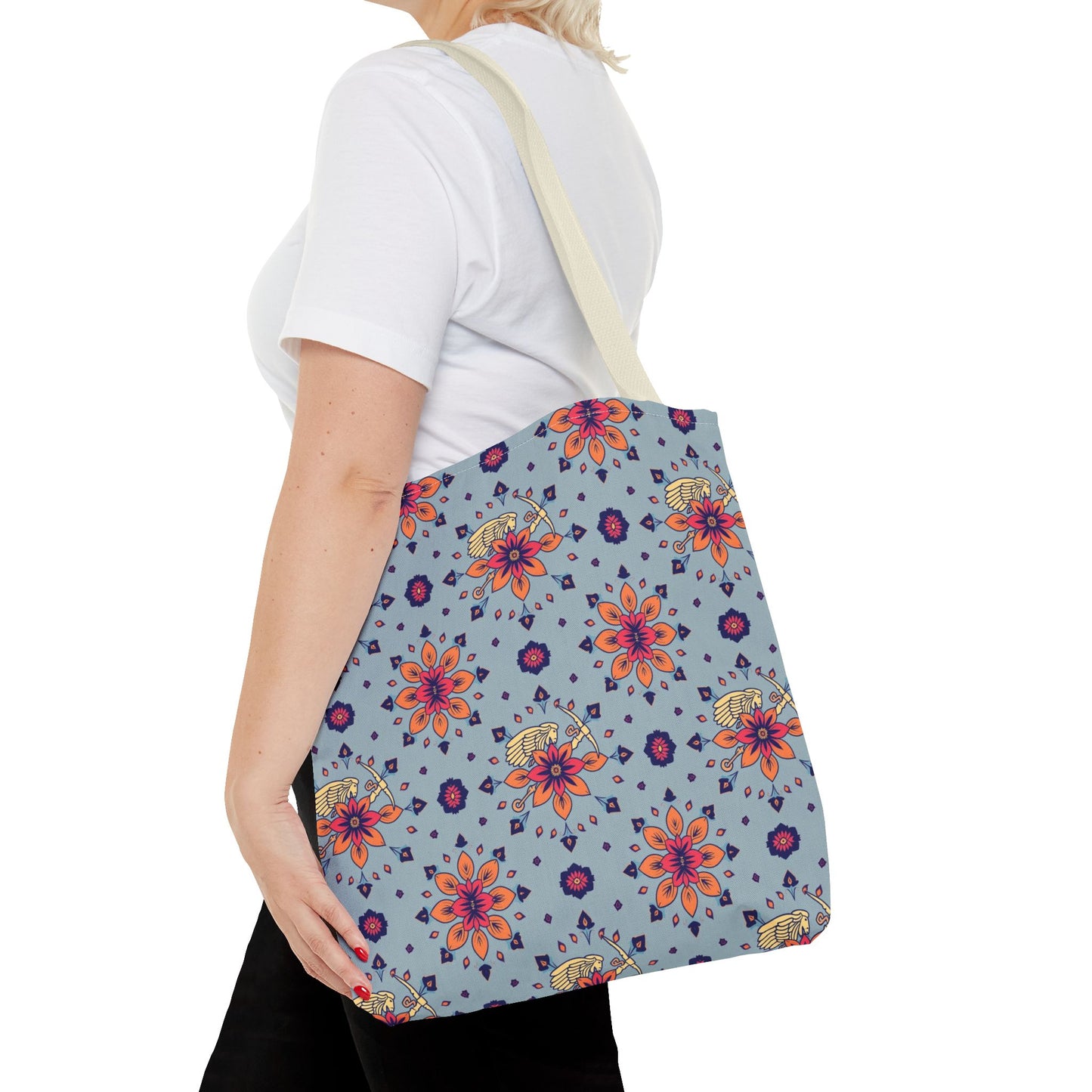 Tote Bag, (AOP), Sagittarius, Zodiac v1, Flower Pattern