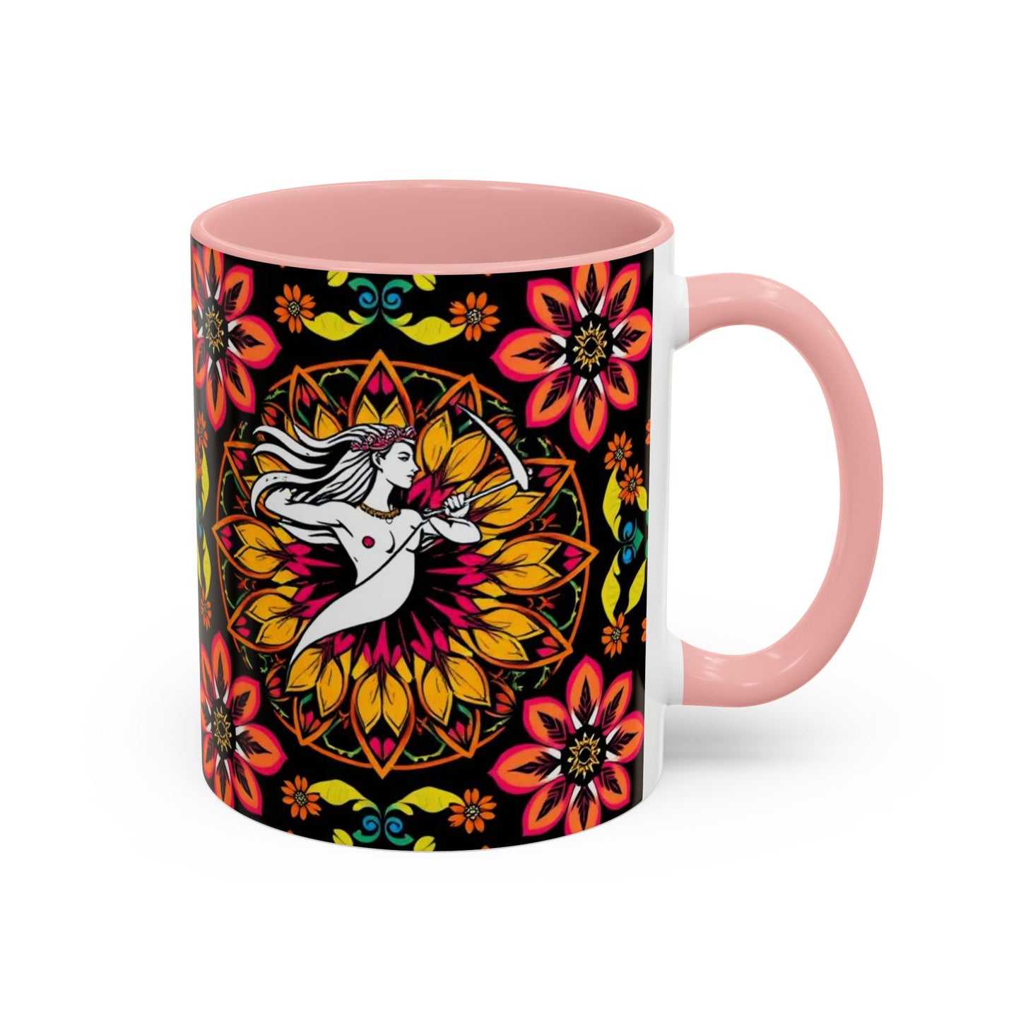 Accent Coffee Mug, Sagittarius, Zodiac v2. Flower Pattern, (11, 15oz)