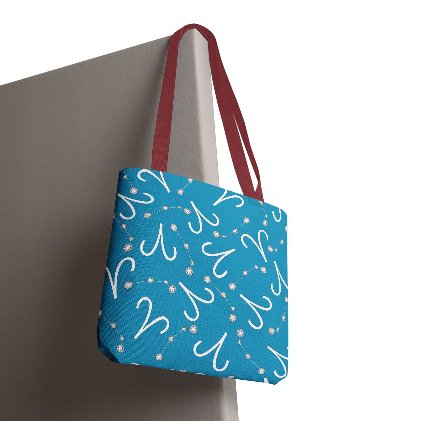 Tote Bag, Aries Zodiac Sign, AOP, (Turquoise, White)
