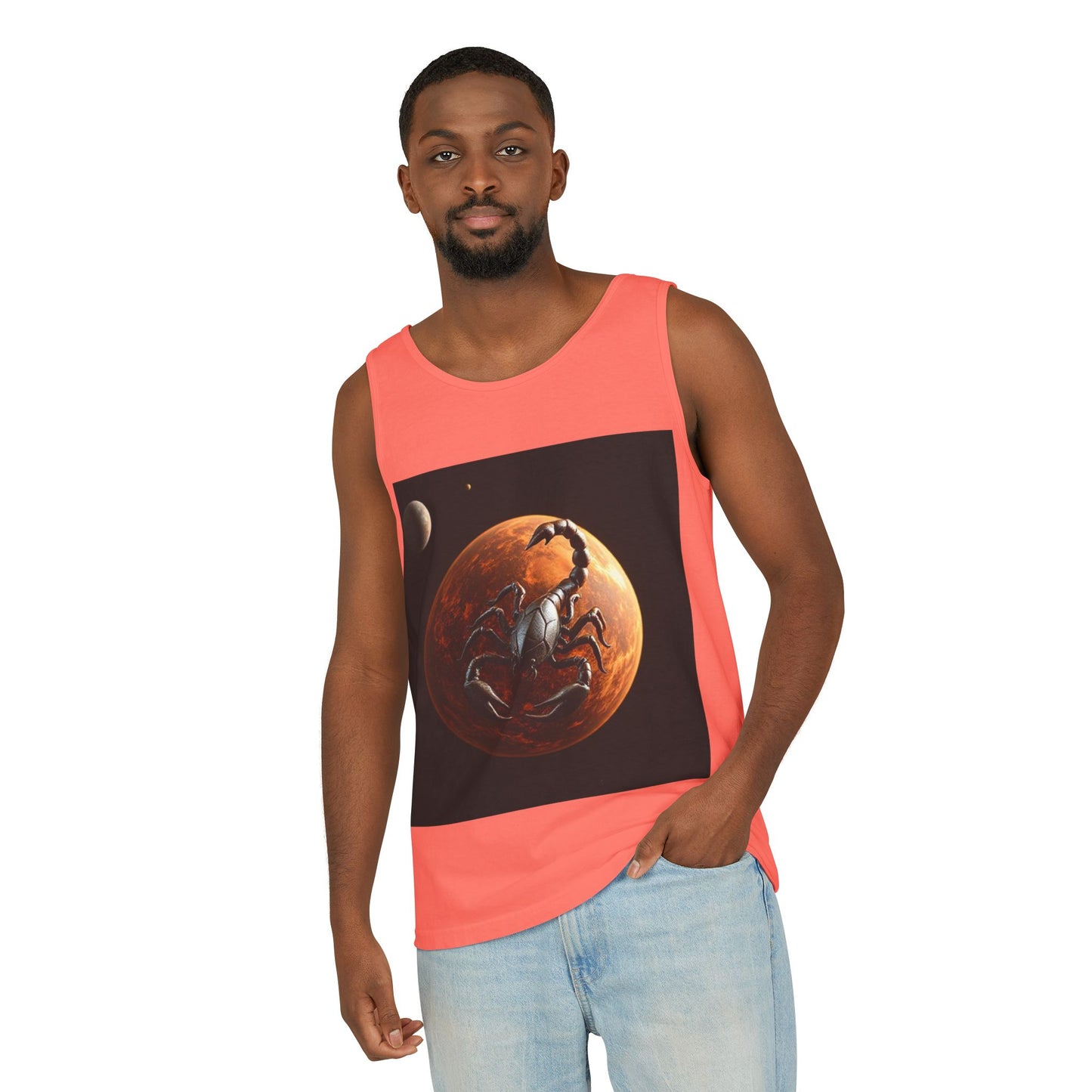 Unisex Garment-Dyed, Tank Top, Scorpio Design, Planet Symbol, 100% US cotton