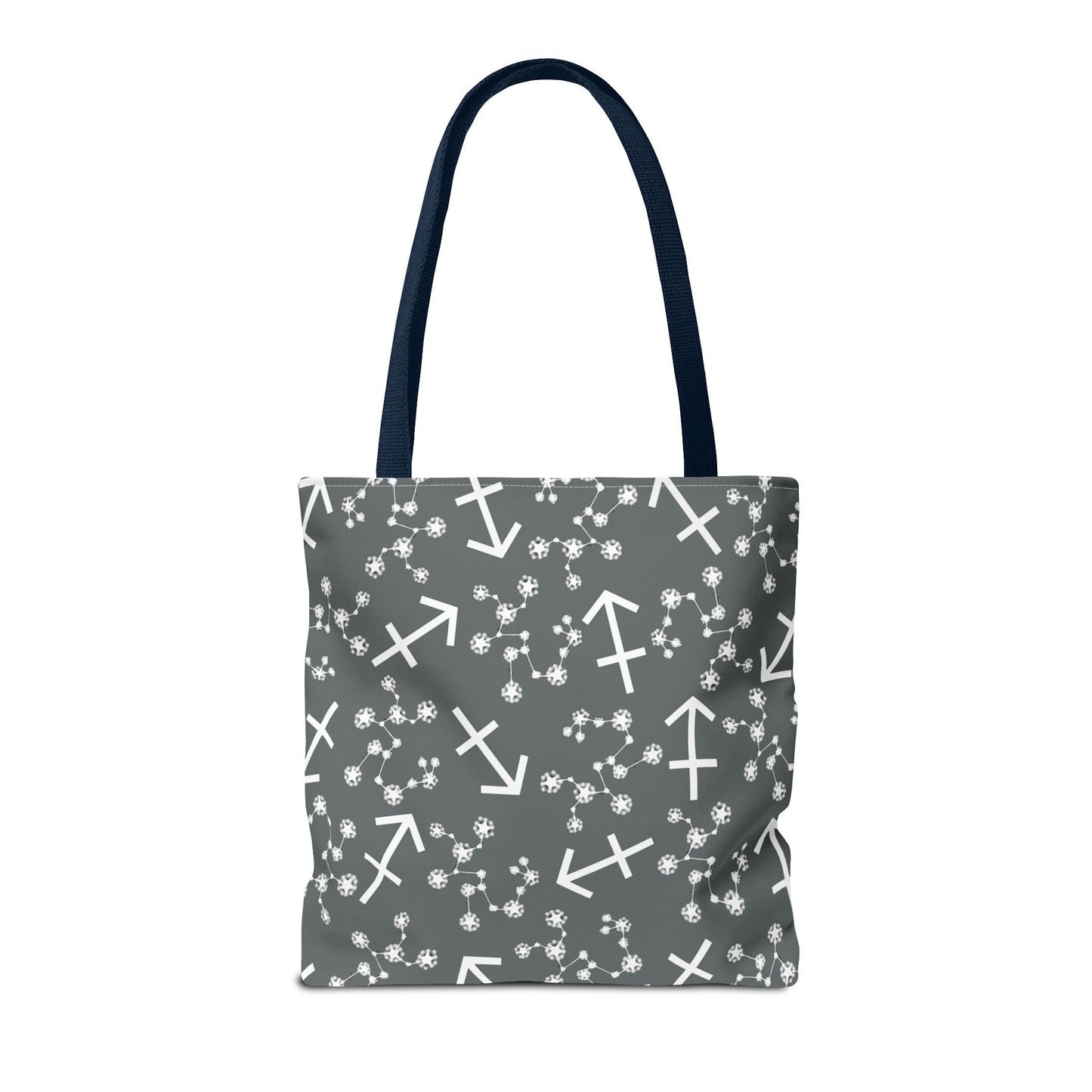 Tote Bag, Sagittarius Zodiac Sign, AOP, (Grey, White Print)
