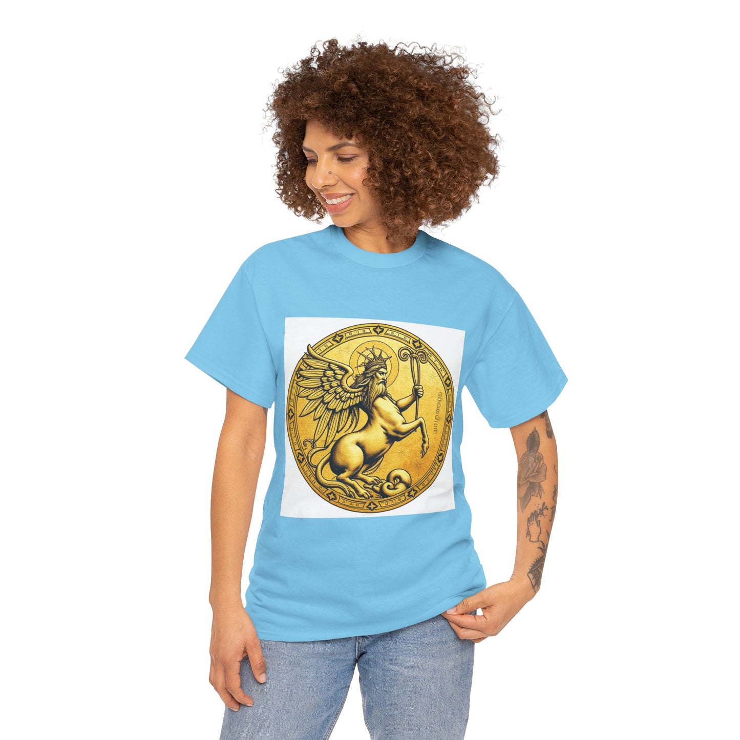 Unisex Heavy Cotton T-Shirt, Golden Angel Coin, Virgo Zodiac Design