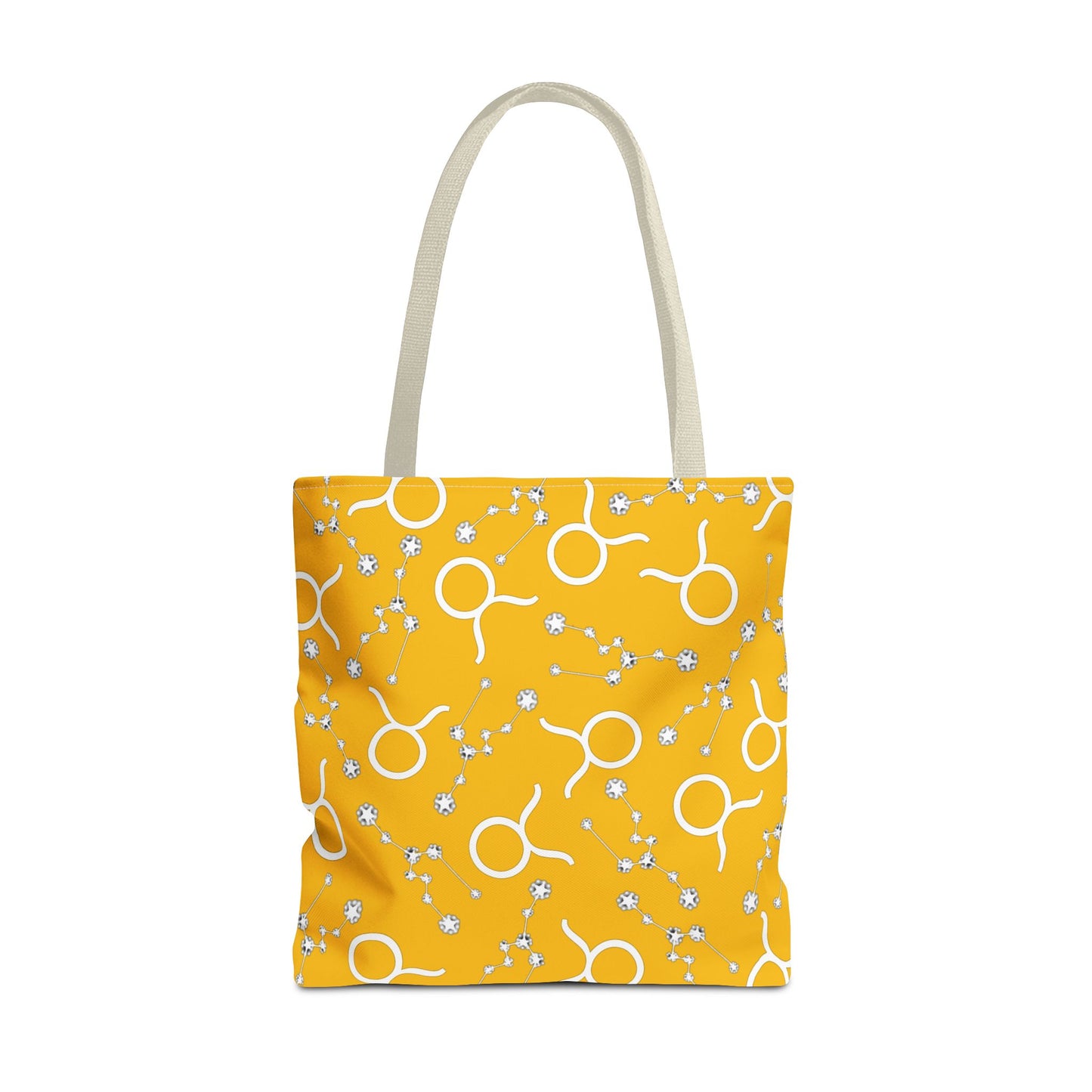 Tote Bag, Taurus Zodiac Sign, AOP, (Yellow, White)