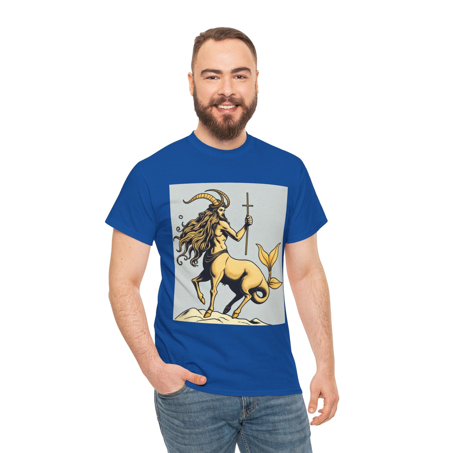 Unisex Heavy Cotton T-Shirt, Capricorn God v2, Zodiac Design
