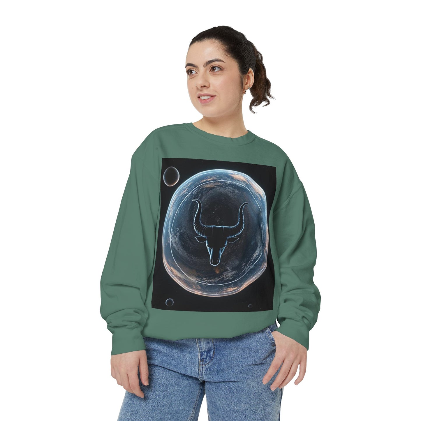 Garment-Dyed Sweatshirt, Unisex, Space Animal Design, Taurus