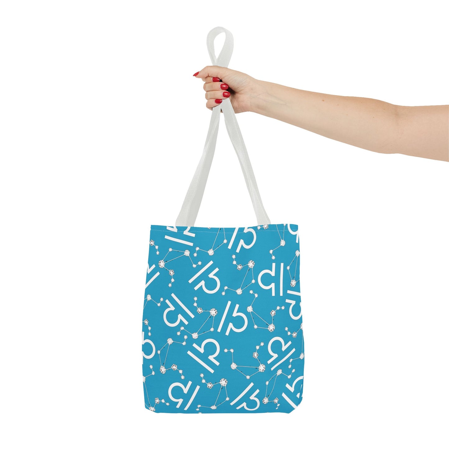 Tote Bag, Libra Zodiac Sign, AOP, (Turquoise, White)