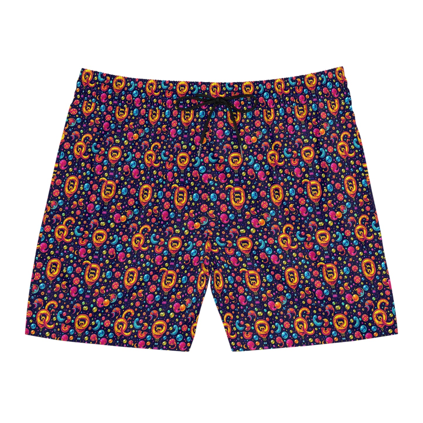Men's Mid-Length Swim Shorts, (AOP), Aquarius, Zodiac v2, Bubble Pattern