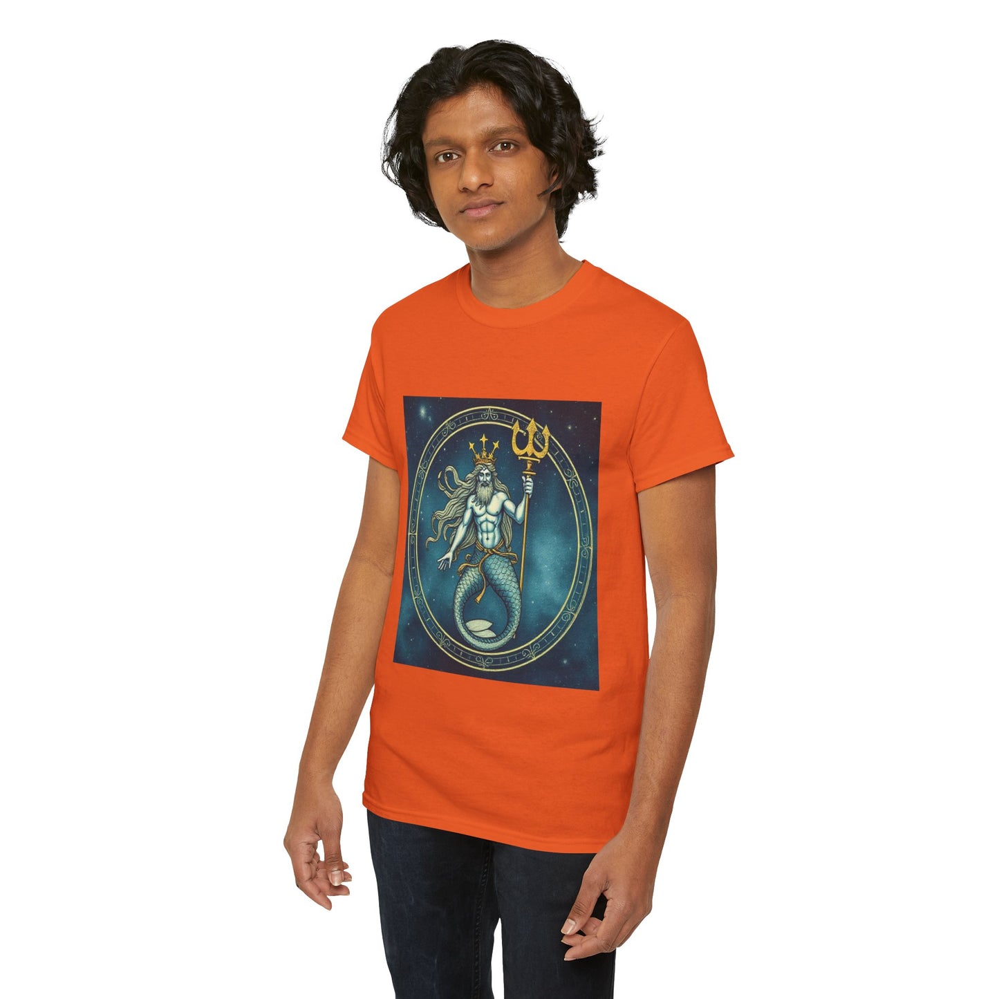 Unisex Heavy Cotton T-Shirt, Aquarius God 6v, Zodiac Design