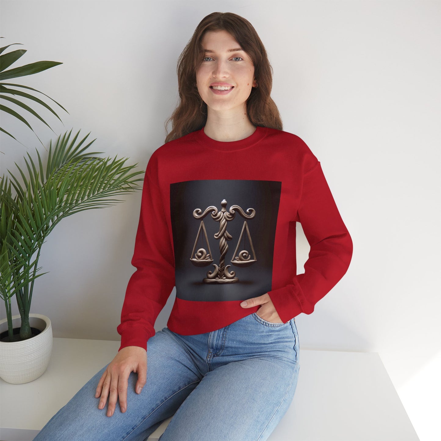 Unisex Heavy Blend™ Crewneck Sweatshirt, Brown Scale, Libra Zodiac Design