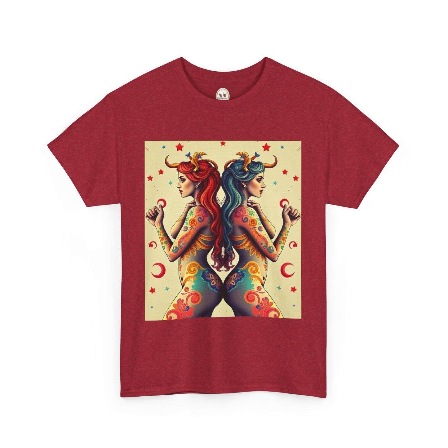 Unisex Heavy Cotton T-Shirt, Gemini, Zodiac v4, Sexy Art