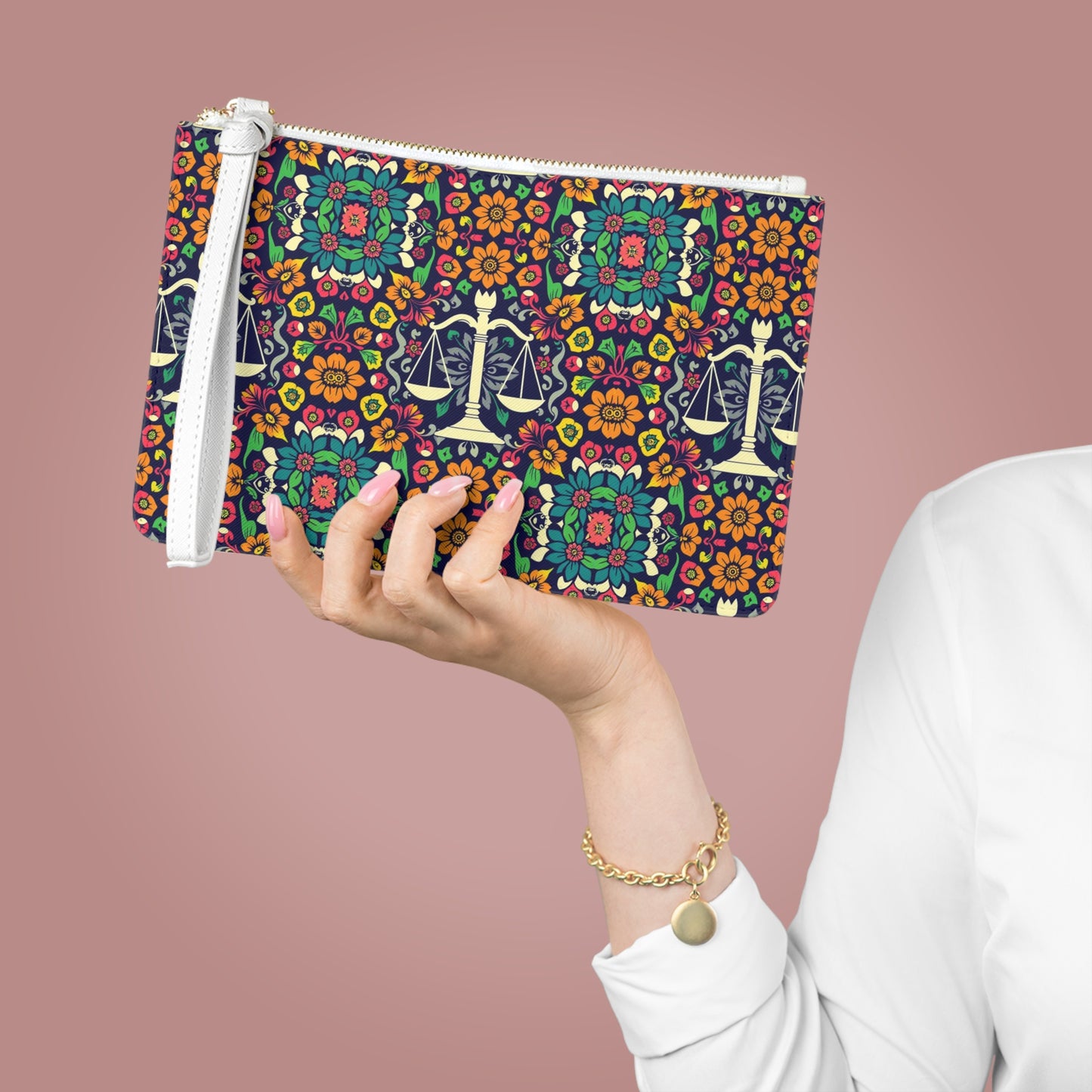 Clutch Bag, Libra, Zodiac v1, Flower Pattern