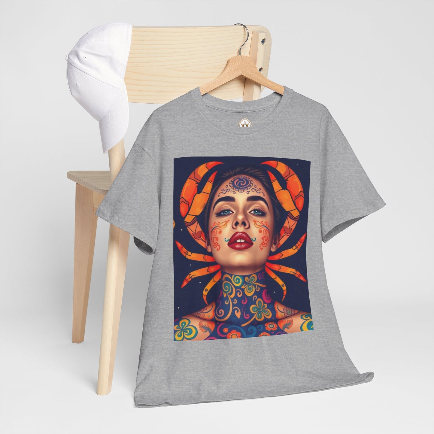 Unisex Heavy Cotton T-Shirt, Cancer, Zodiac v2, Sexy Art