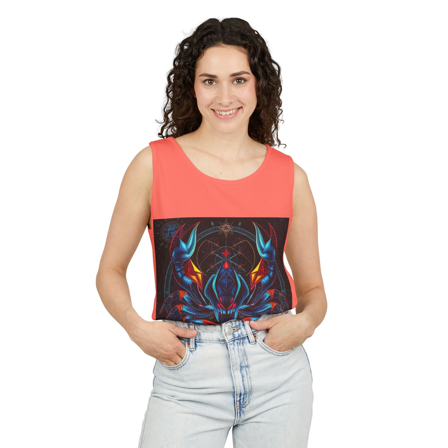 Unisex Garment-Dyed, Tank Top, Scorpio Design, Pop Art v1, 100% US cotton
