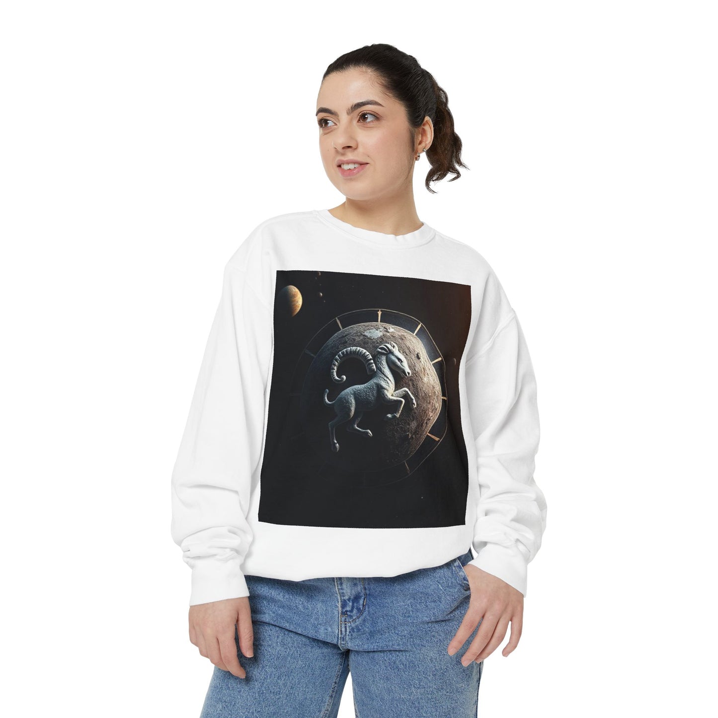 Garment-Dyed Sweatshirt, Unisex, Space Animal Design, Aries