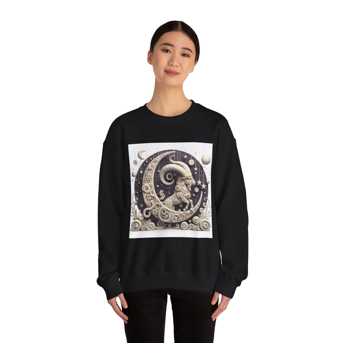 Unisex Heavy Blend™ Crewneck Sweatshirt, Stone Moon, Capricorn Zodiac Design