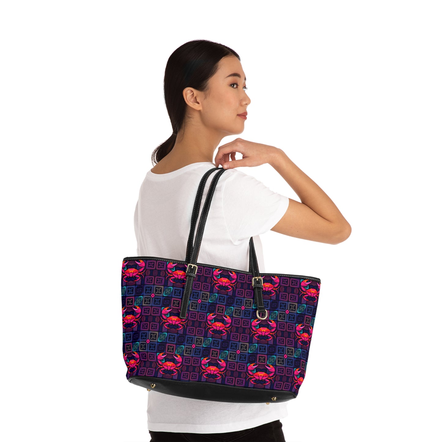 Leather Shoulder Bag, Cancer, Zodiac v3, Shapes Pattern
