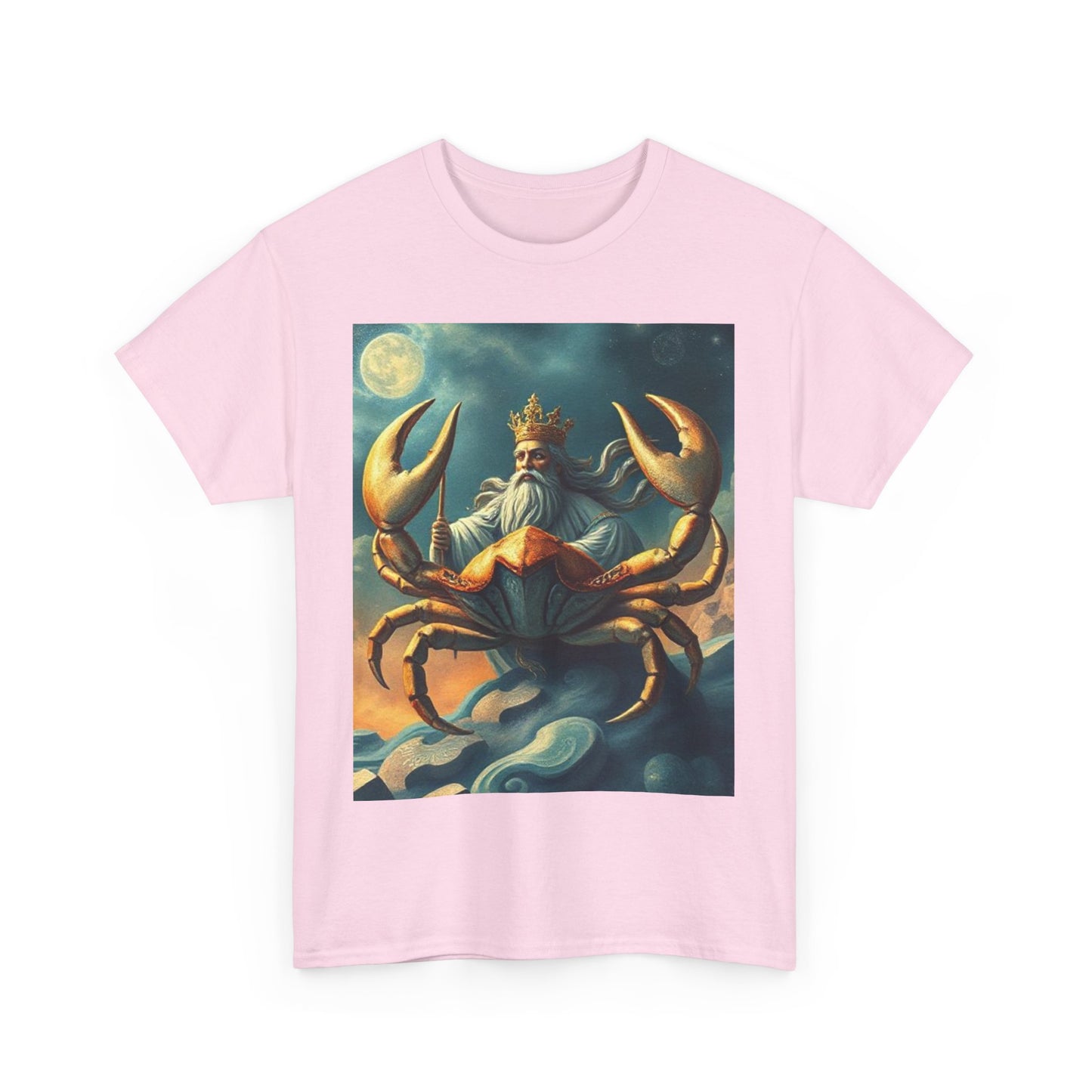 Unisex Heavy Cotton T-Shirt, Crustacean King v1, Cancer Zodiac Design