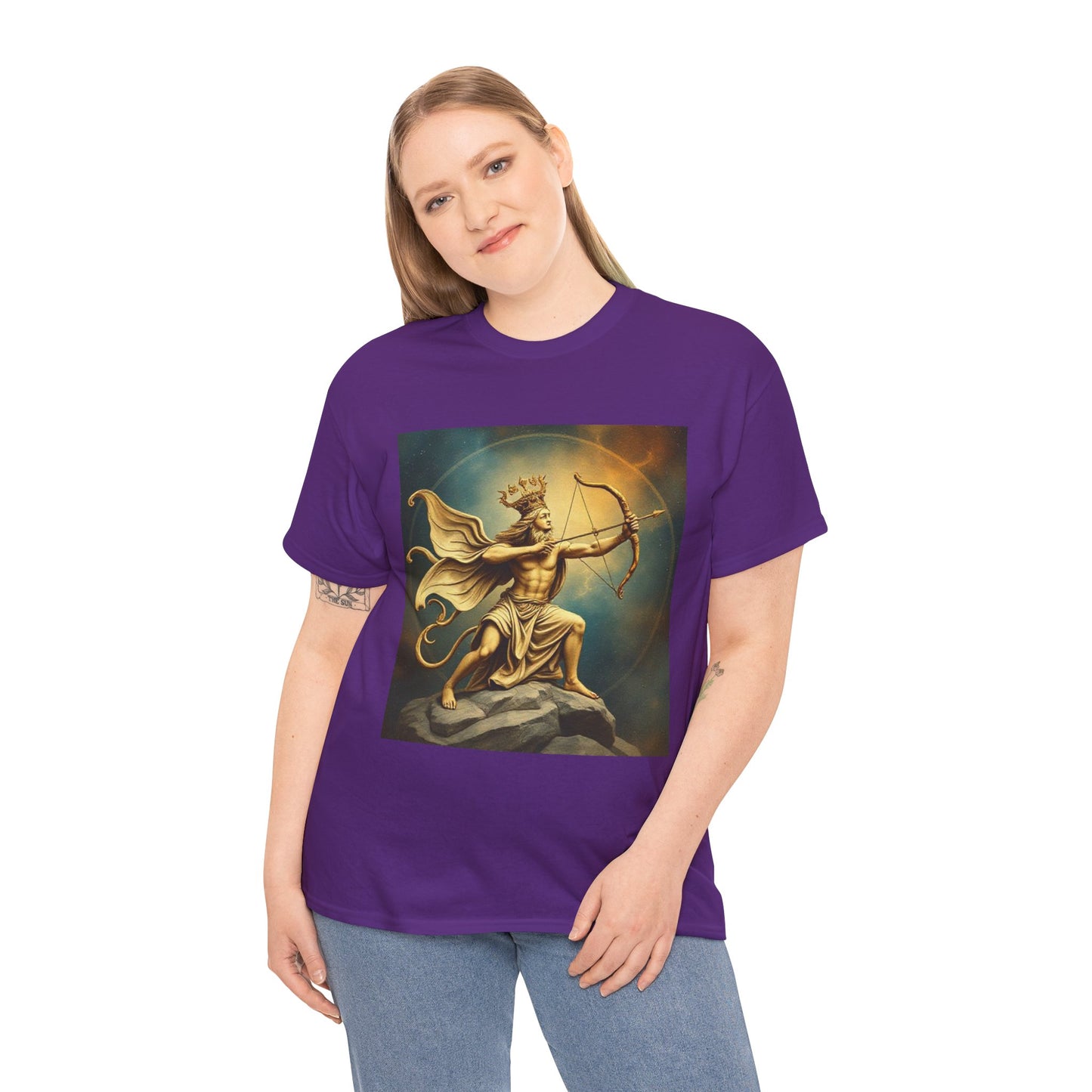 Unisex Heavy Cotton T-Shirt, Sagittarius King, Bow & Arrow v1, Zodiac Design