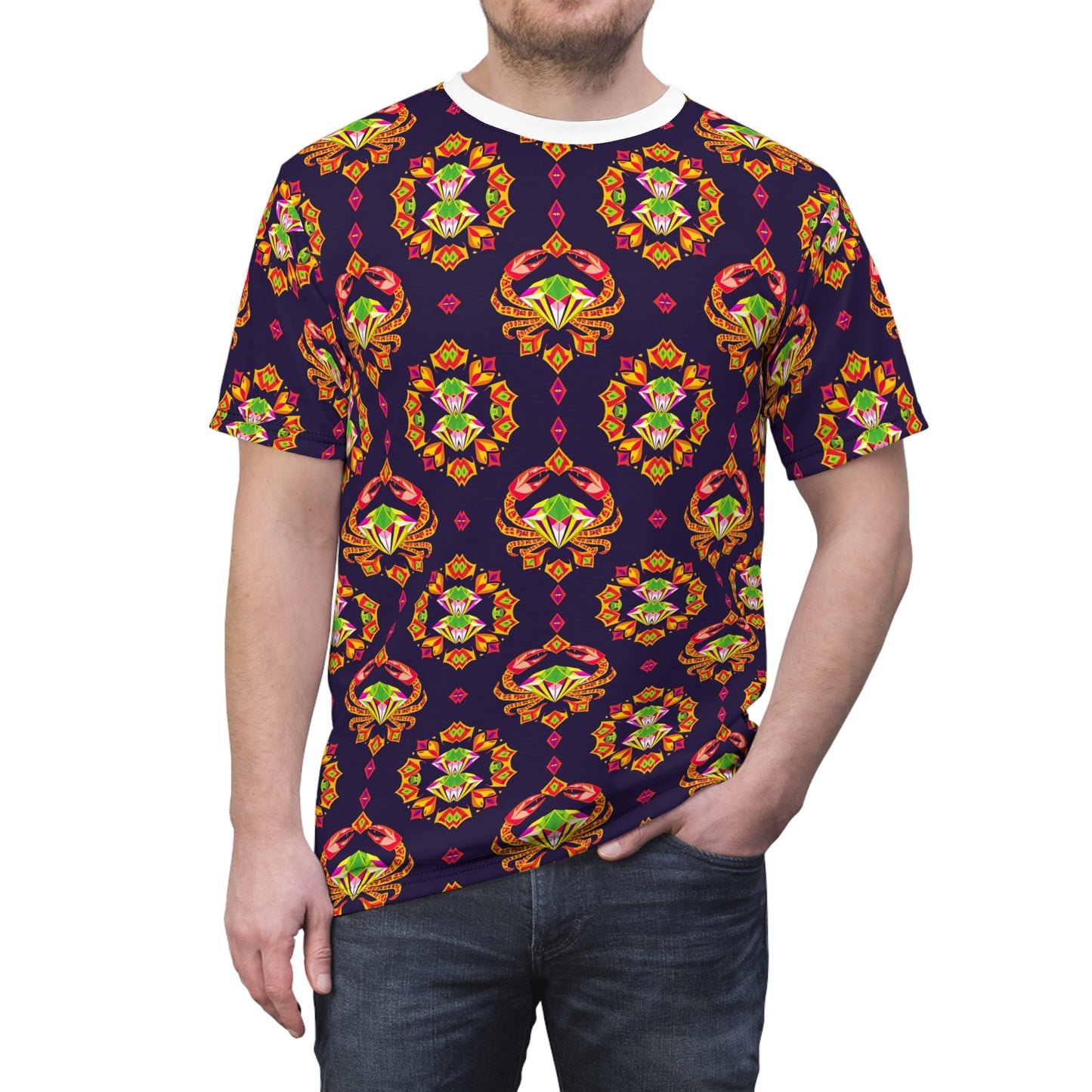 Unisex Cut & Sew T-Shirt, (AOP), Cancer, Zodiac, Jewels Pattern