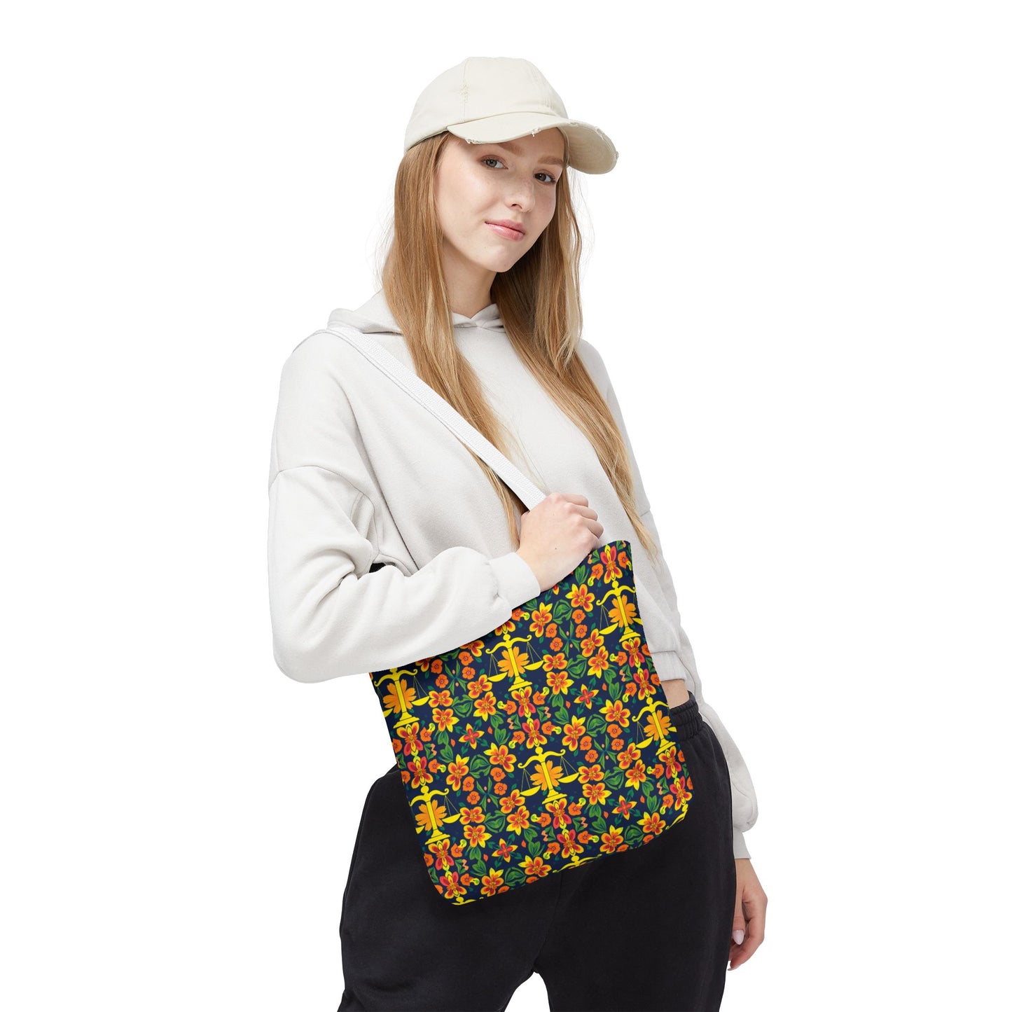 Tote Bag, (AOP), Libra, Zodiac v3, Flower Pattern
