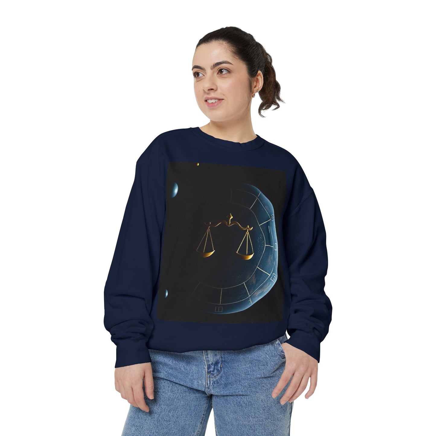 Garment-Dyed Sweatshirt, Unisex, Space Animal Design v1, Libra