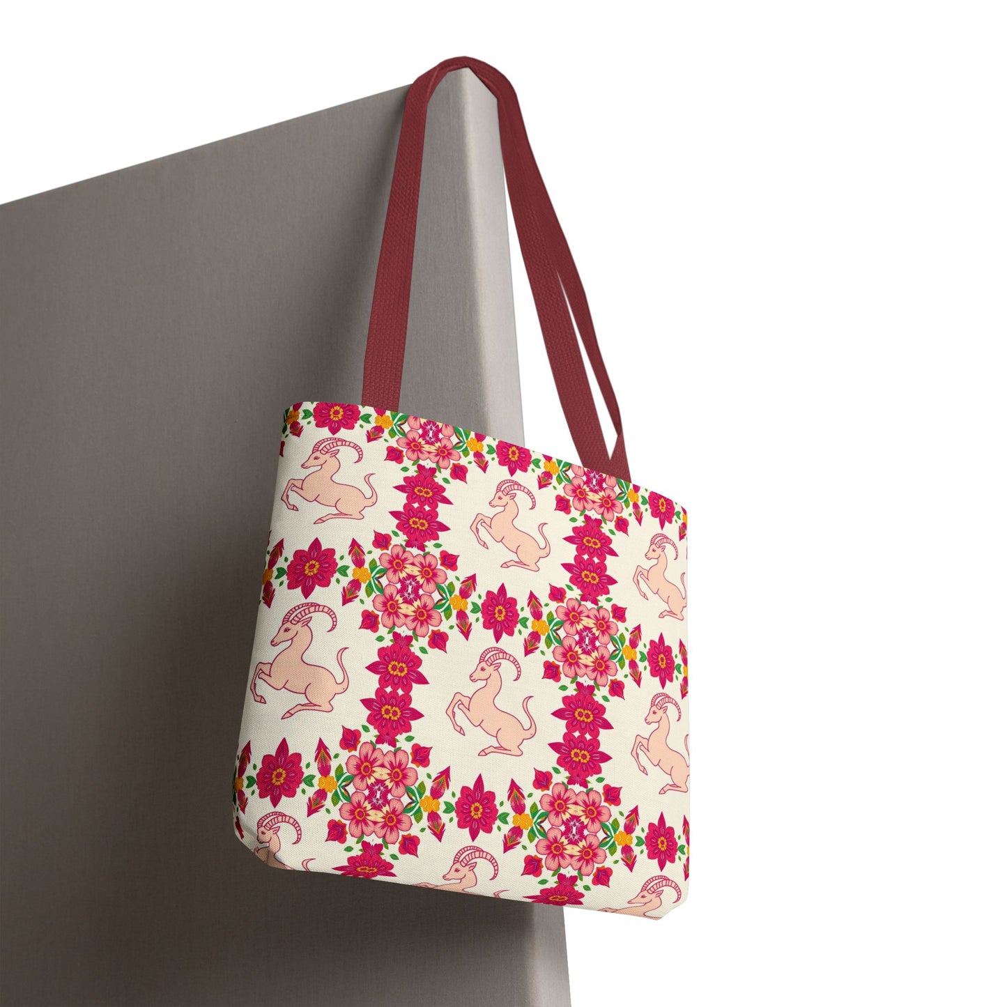 Tote Bag, (AOP), Capricorn, Zodiac v2, Flower Pattern