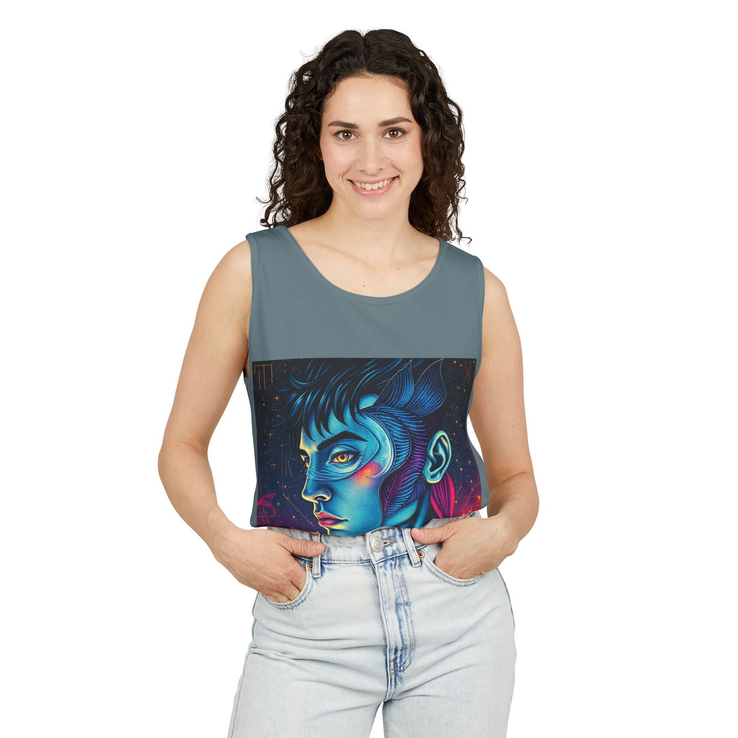 Unisex Garment-Dyed, Tank Top, Pisces Design, Pop Art v1, 100% US cotton