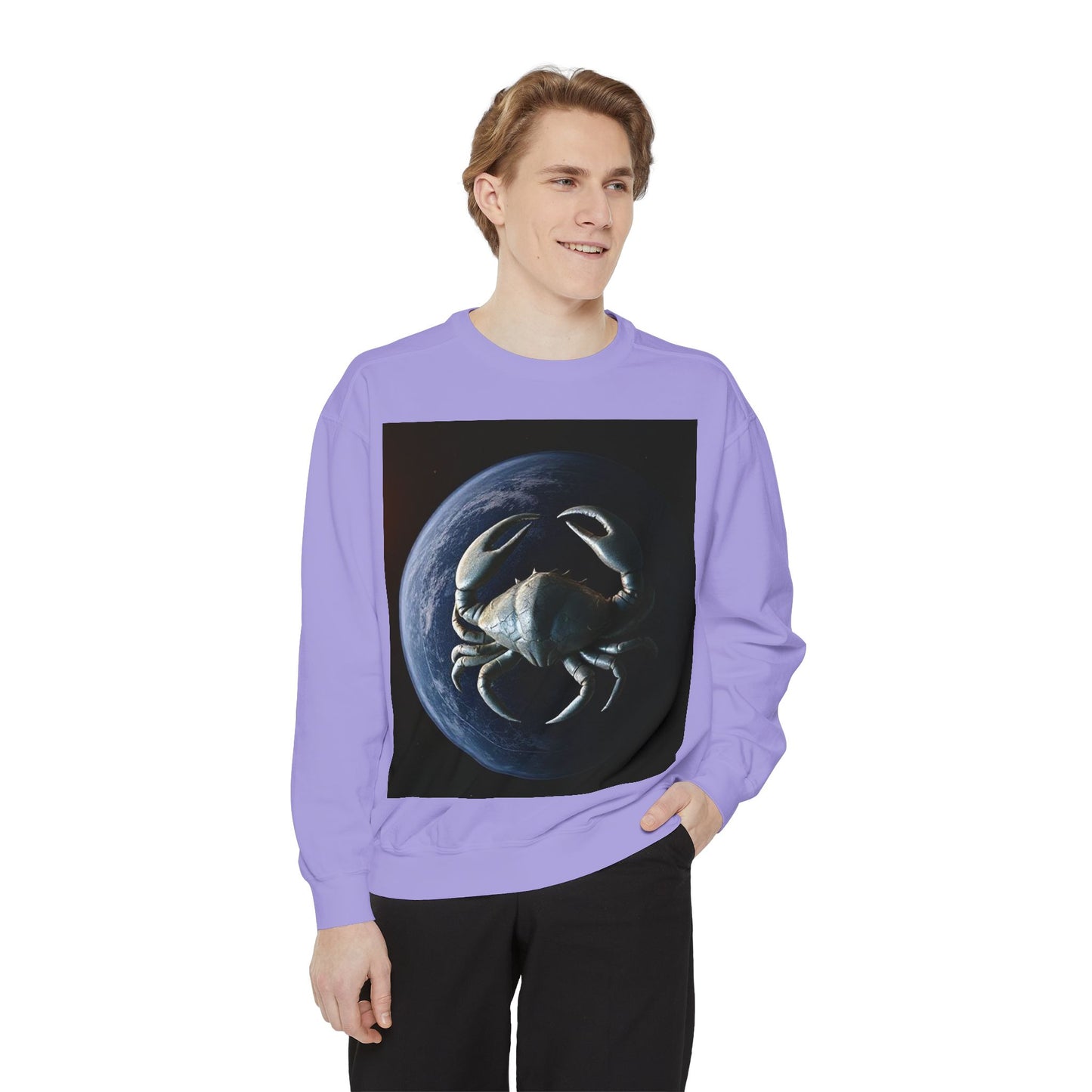 Garment-Dyed Sweatshirt, Unisex, Space Animal Design, Cancer