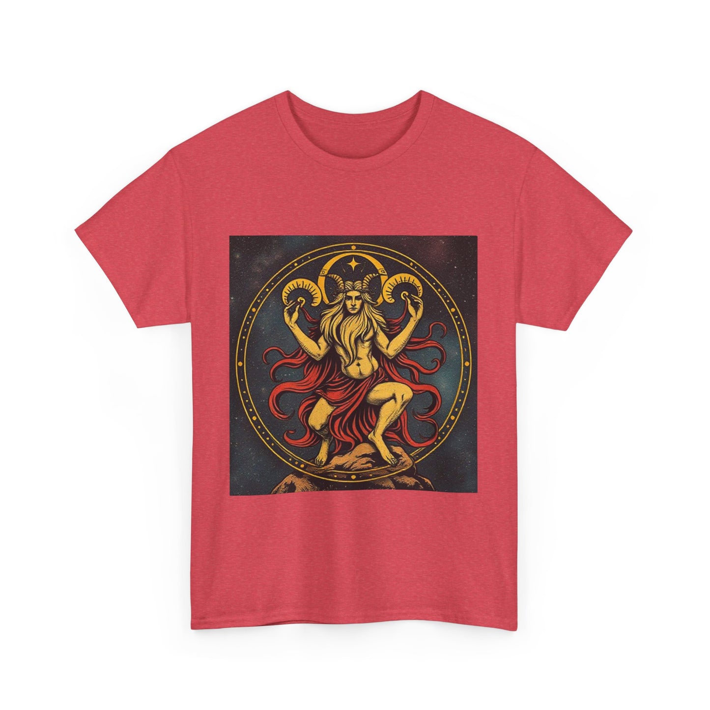Unisex Heavy Cotton T-Shirt, Aries God 2v, Zodiac Design