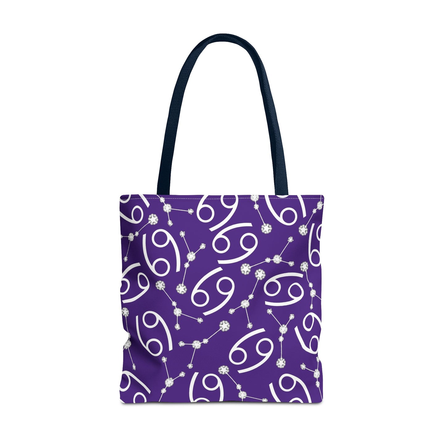 Tote Bag, Cancer Zodiac Sign, AOP, (Purple, White)