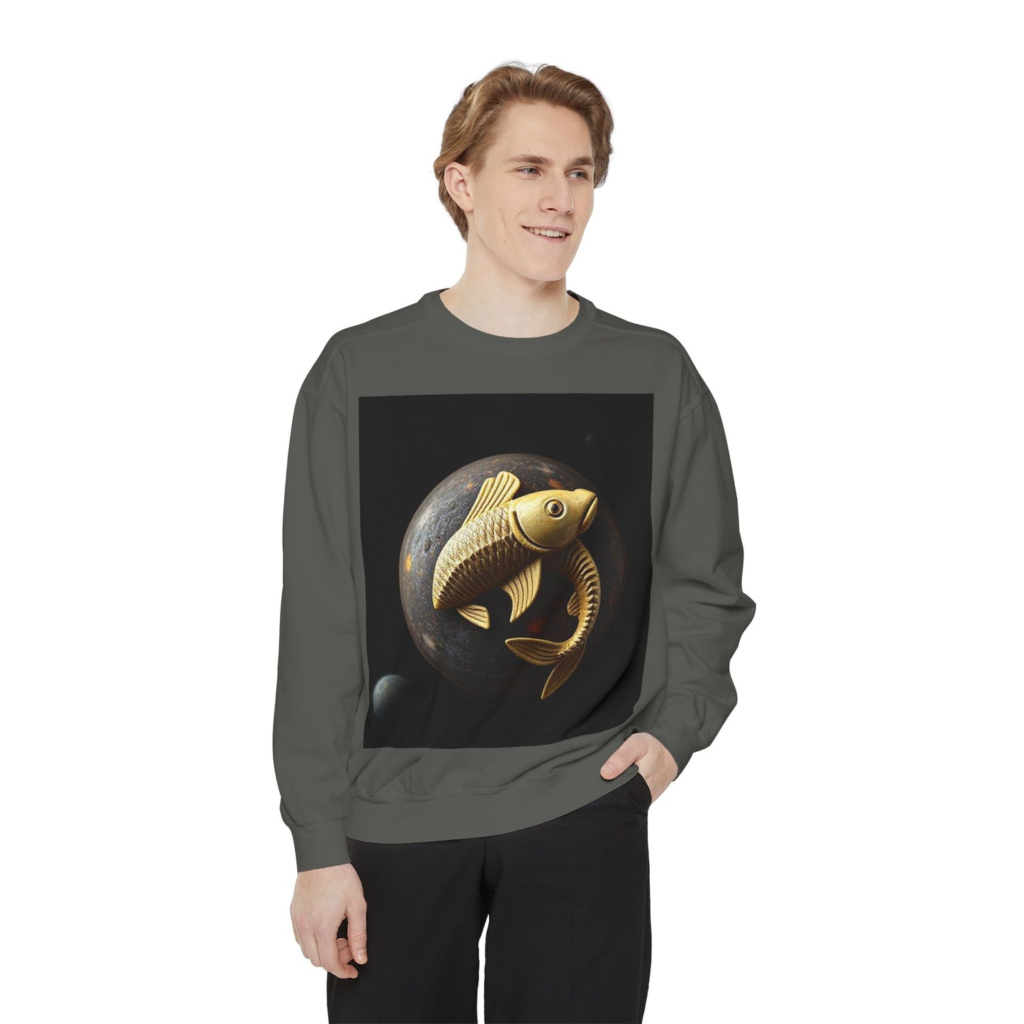 Garment-Dyed Sweatshirt, Unisex, Space Animal Design v1, Pisces