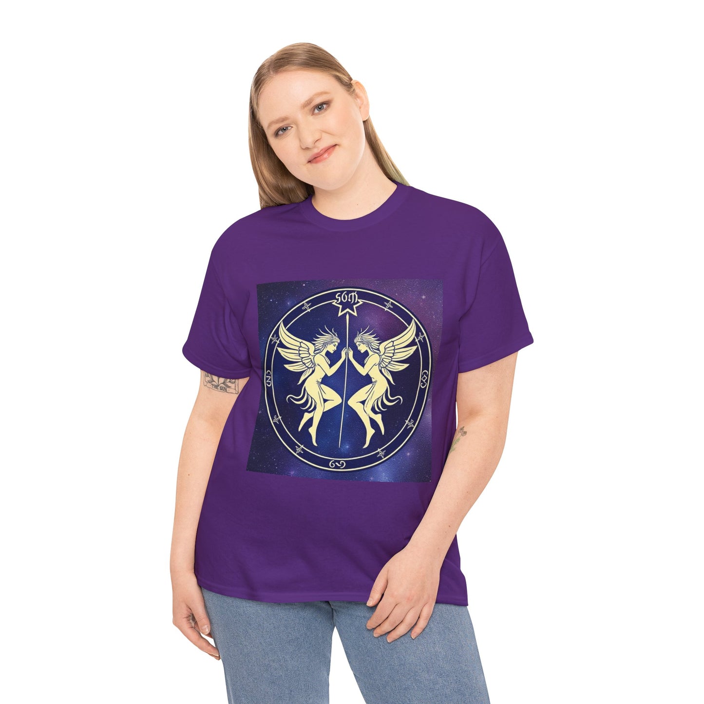 Unisex Heavy Cotton T-Shirt, Space Angel Twins v1, Gemini Zodiac Design