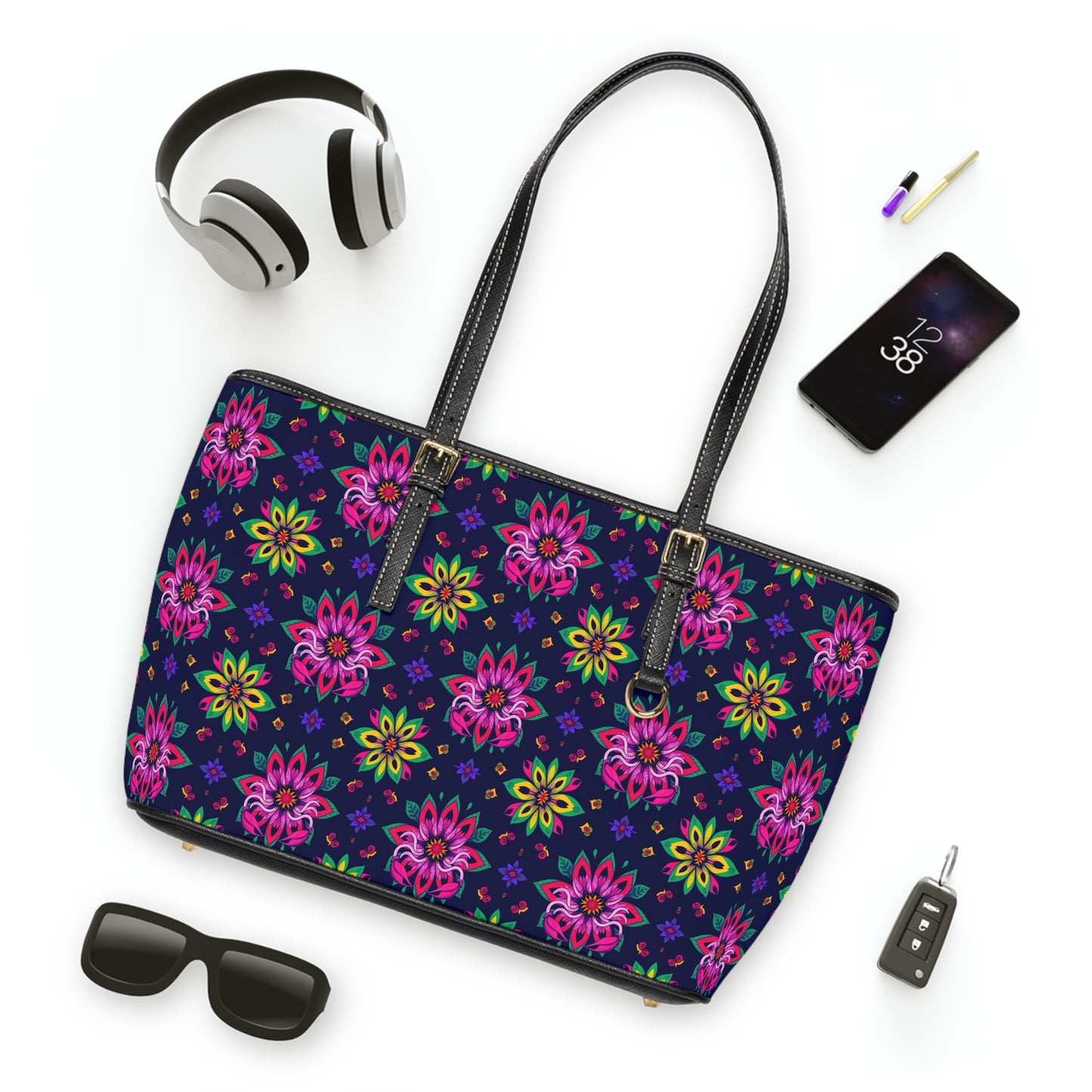 Leather Shoulder Bag, Scorpio, Zodiac, Flower Pattern