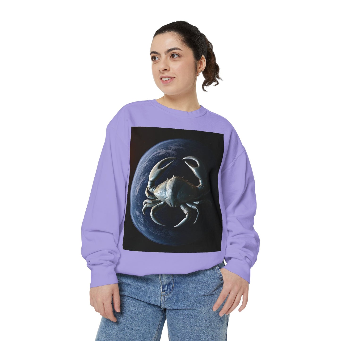 Garment-Dyed Sweatshirt, Unisex, Space Animal Design, Cancer