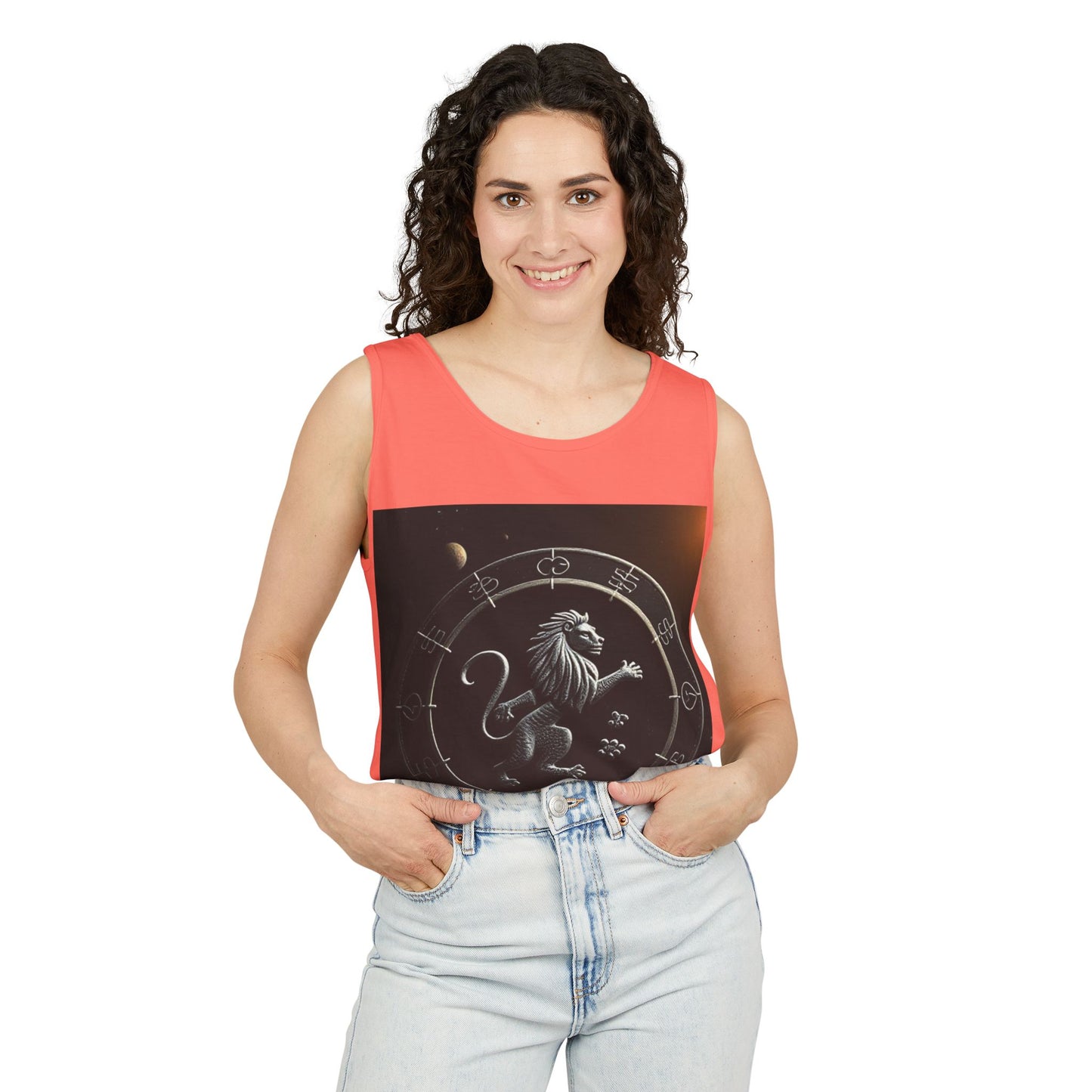 Unisex Garment-Dyed, Tank Top, Leo Design, Space Animal, 100% US cotton