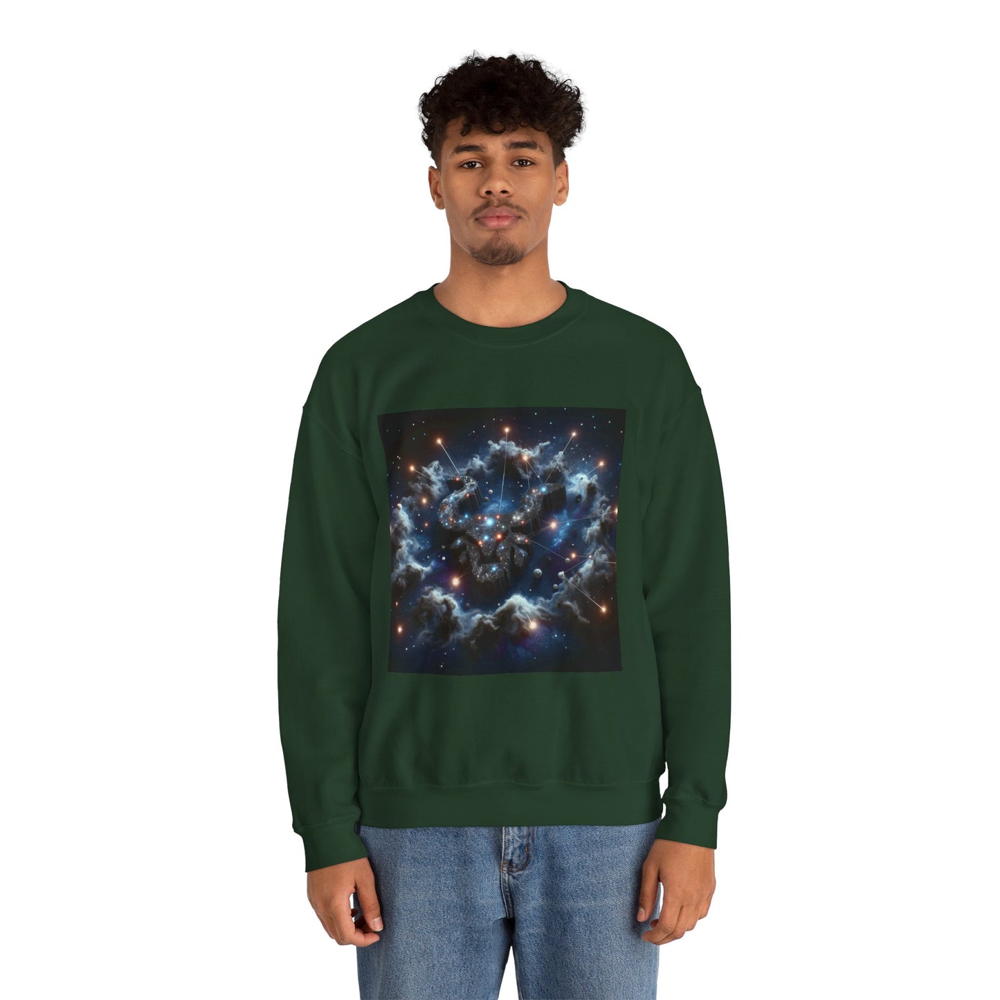 Unisex Heavy Blend™ Crewneck Sweatshirt, Space Bullhead, Taurus Zodiac Design