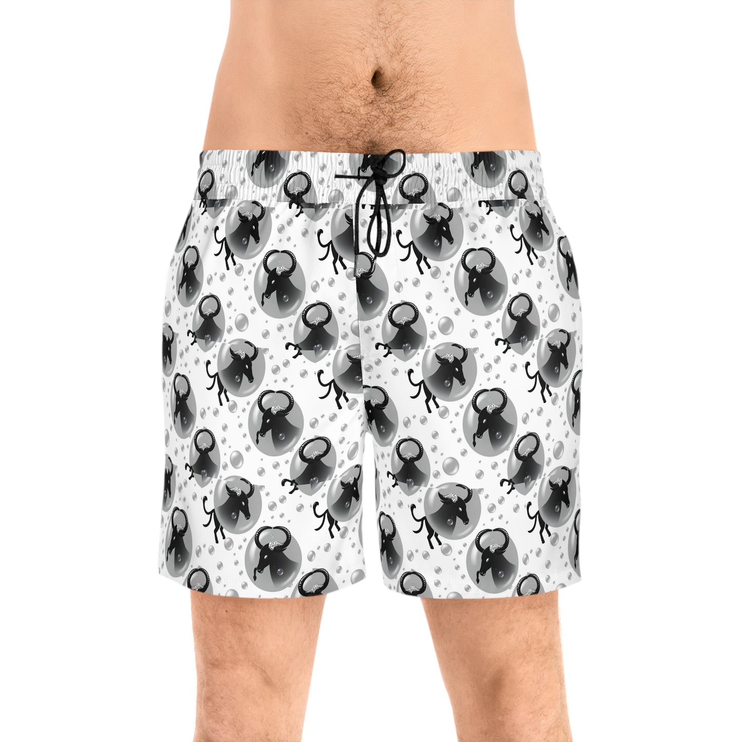 Men's Mid-Length Swim Shorts, (AOP), Taurus, Zodiac v2, Bubble Pattern