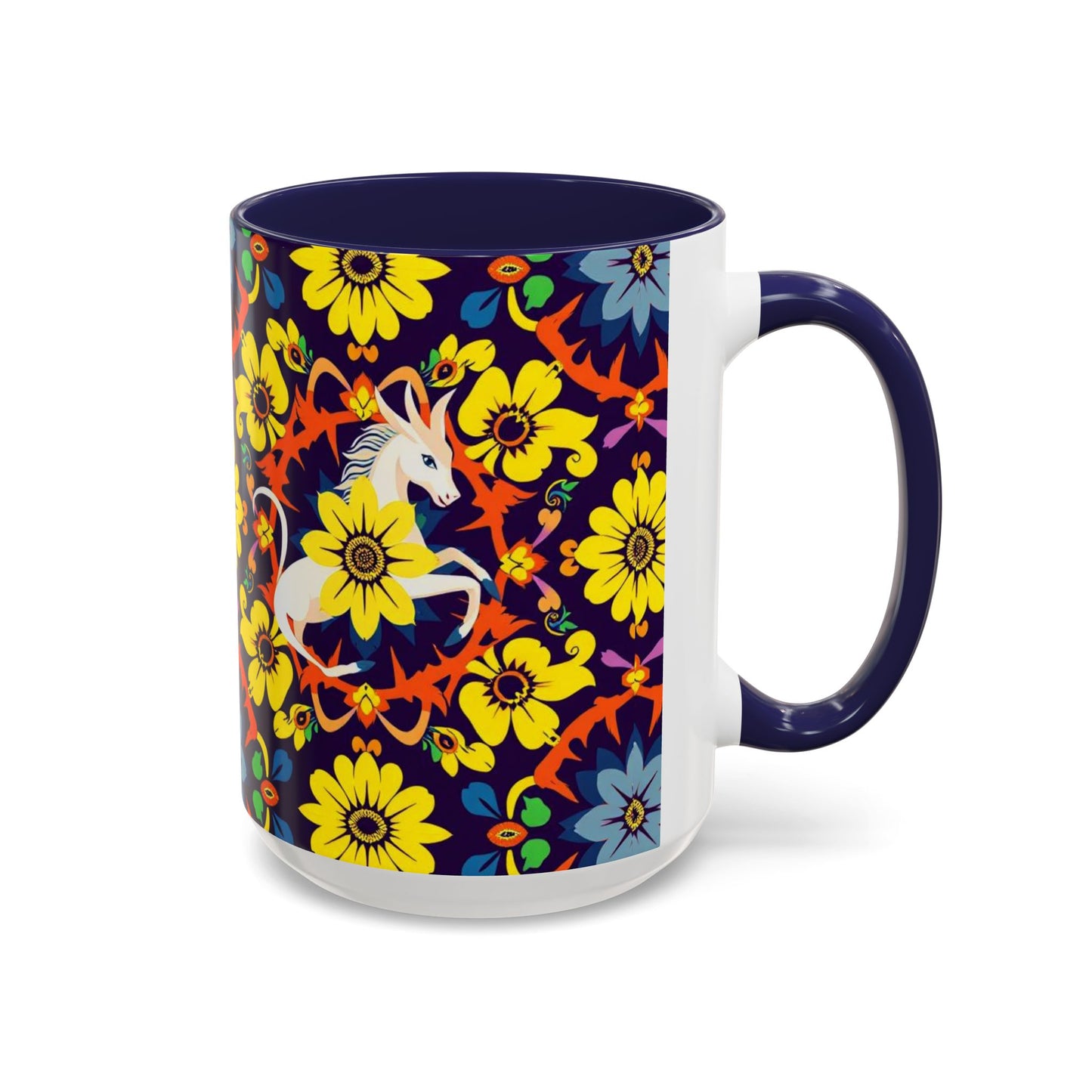 Accent Coffee Mug, Aquarius, Zodiac v1, Flower Pattern, (11, 15oz)