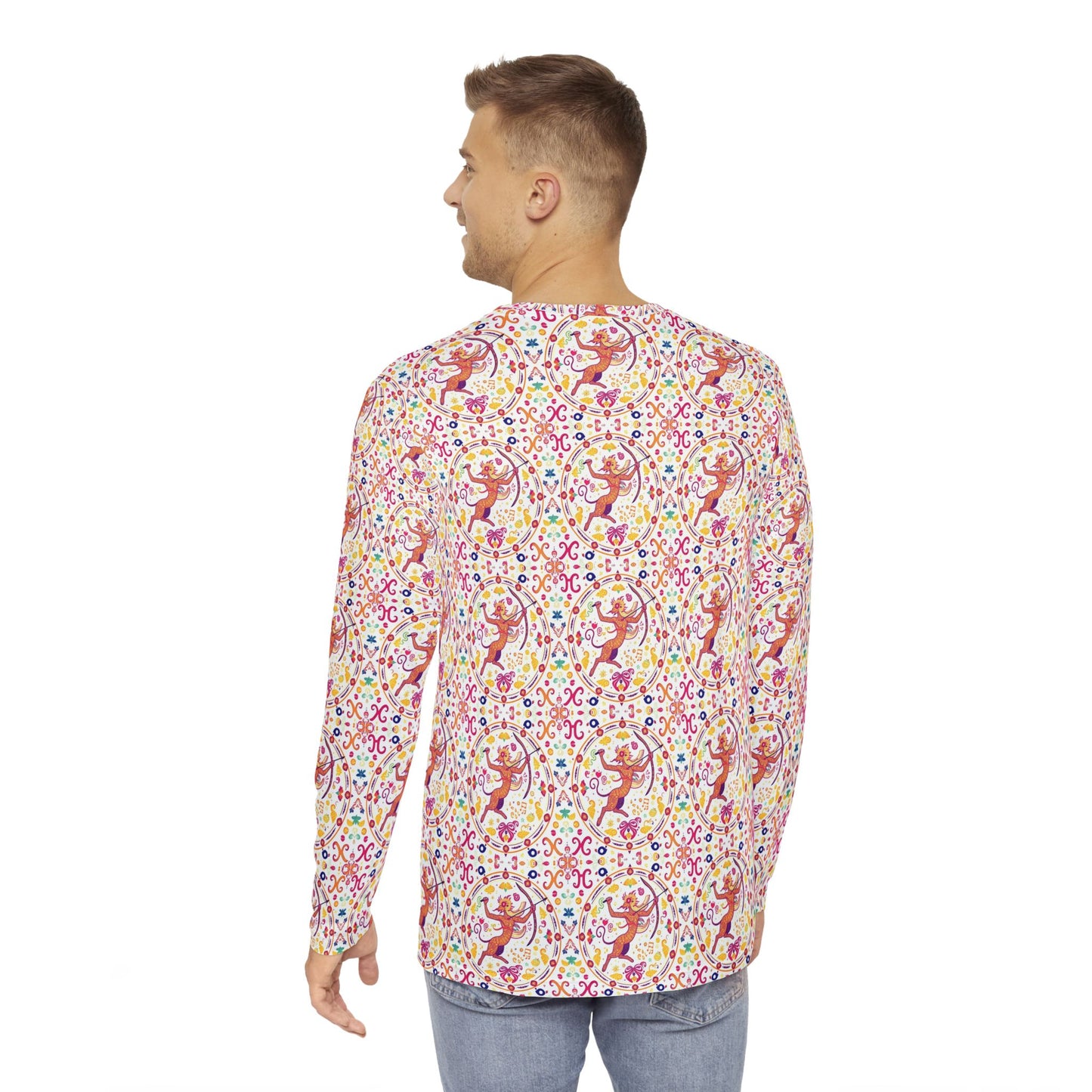Men's Long Sleeve Shirt, (AOP), Sagittarius, Zodiac v4, Pattern