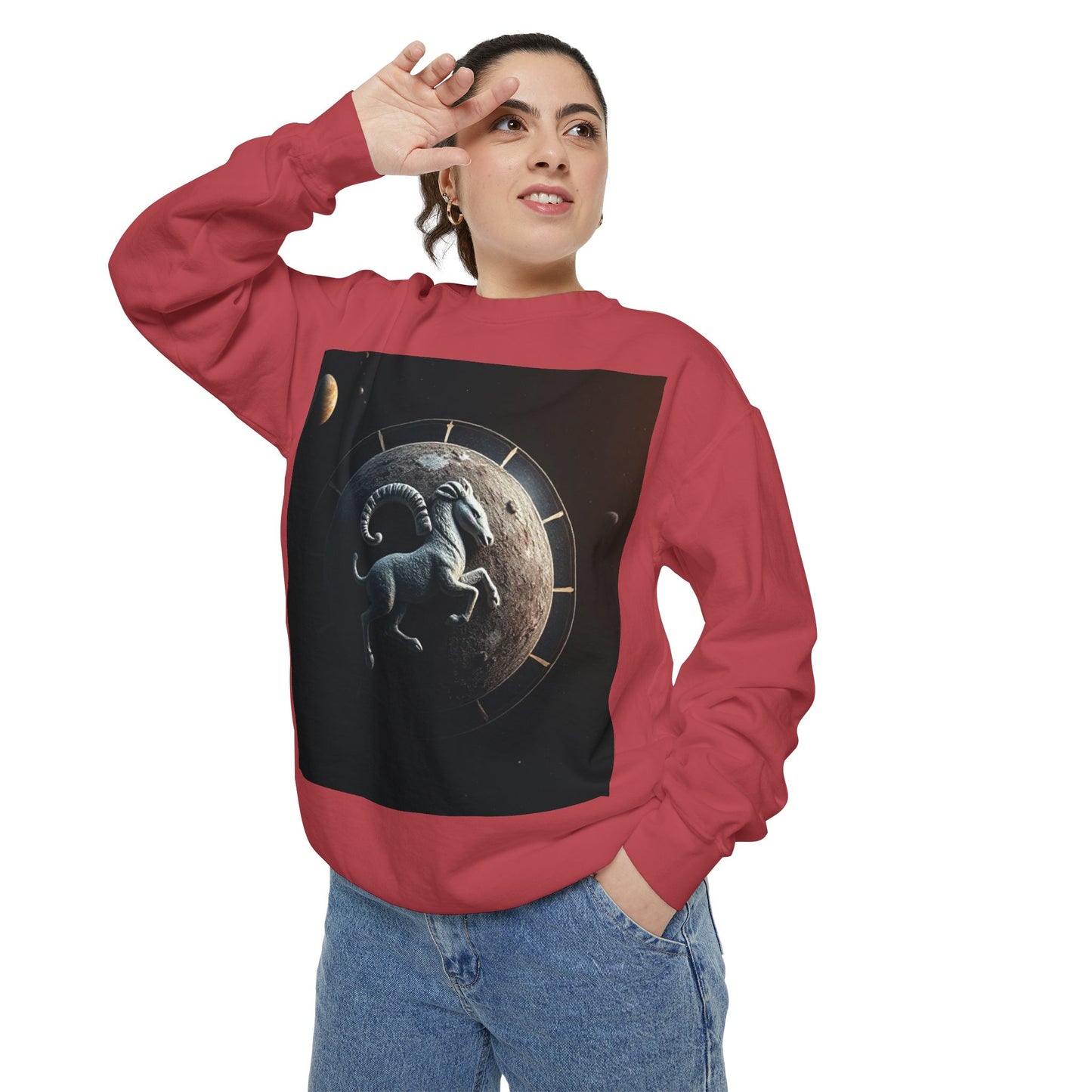 Garment-Dyed Sweatshirt, Unisex, Space Animal Design, Aries
