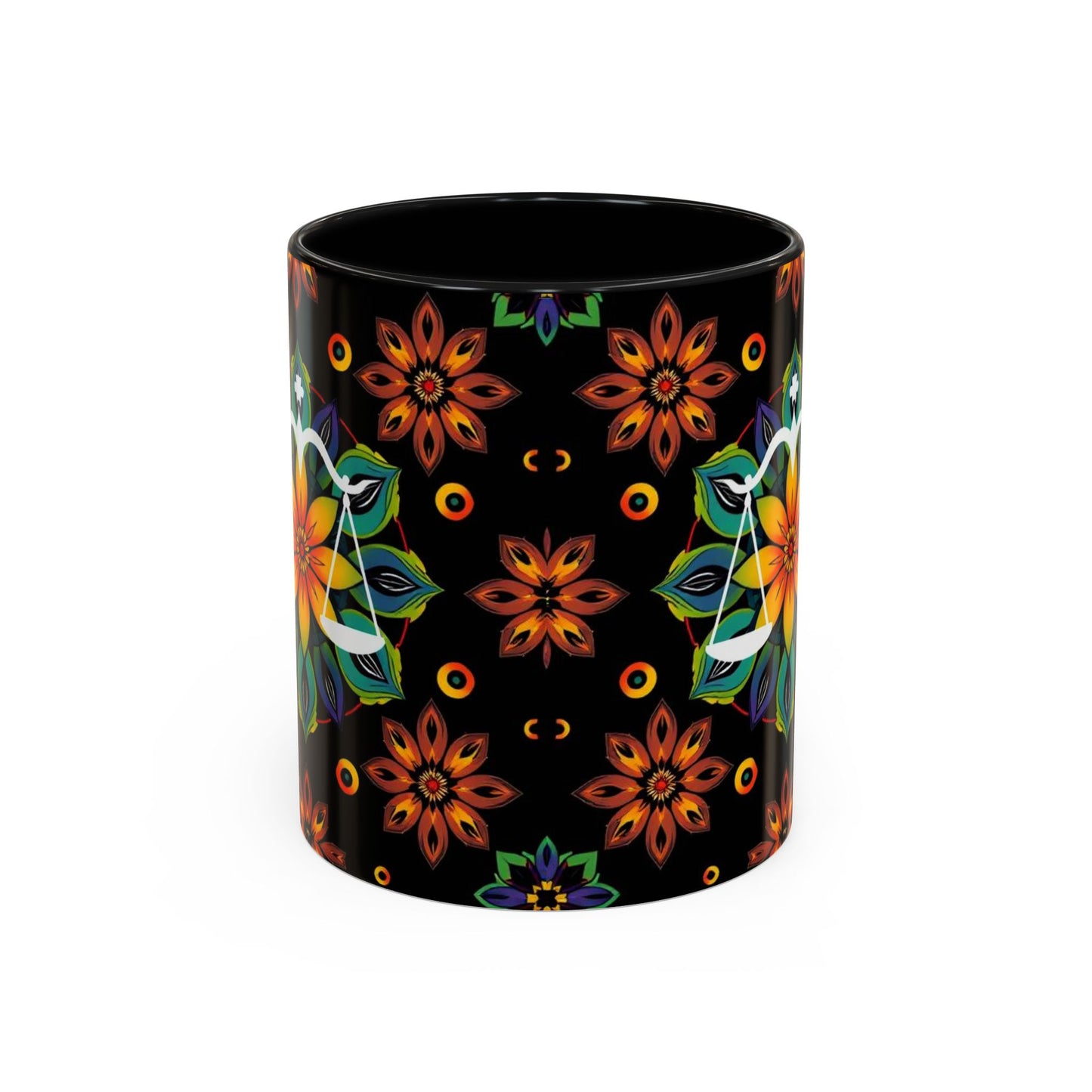 Accent Coffee Mug, Libra, Zodiac v4, Flower Pattern, (11, 15oz)