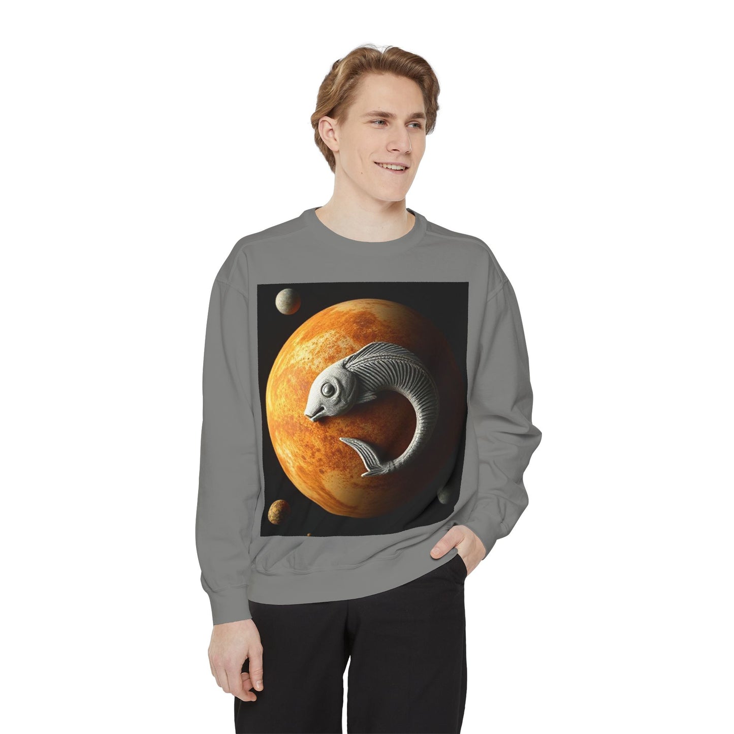 Garment-Dyed Sweatshirt, Unisex, Space Animal Design, Pisces