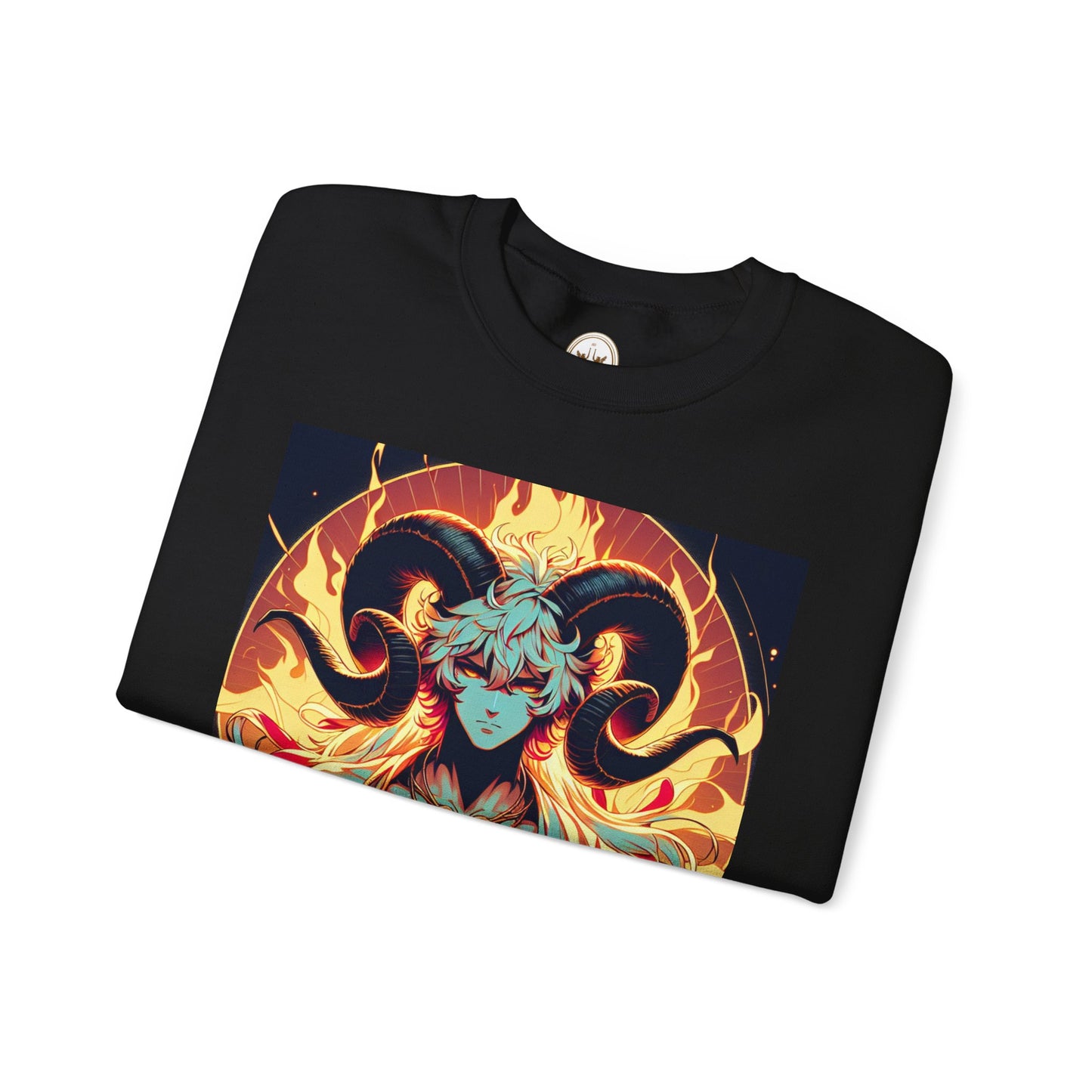 Unisex Heavy Blend™ Crewneck Sweatshirt, Anime Fire Aries, Zodiac Design