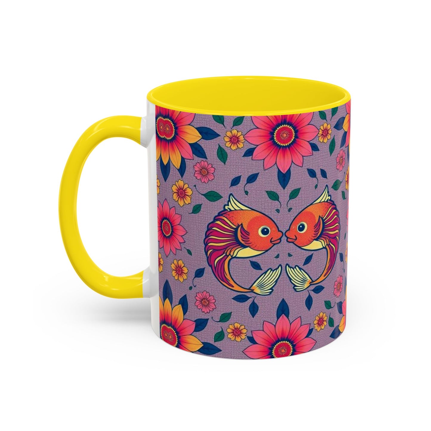 Accent Coffee Mug, Pisces, Zodiac v2, Flower Pattern, (11, 15oz)