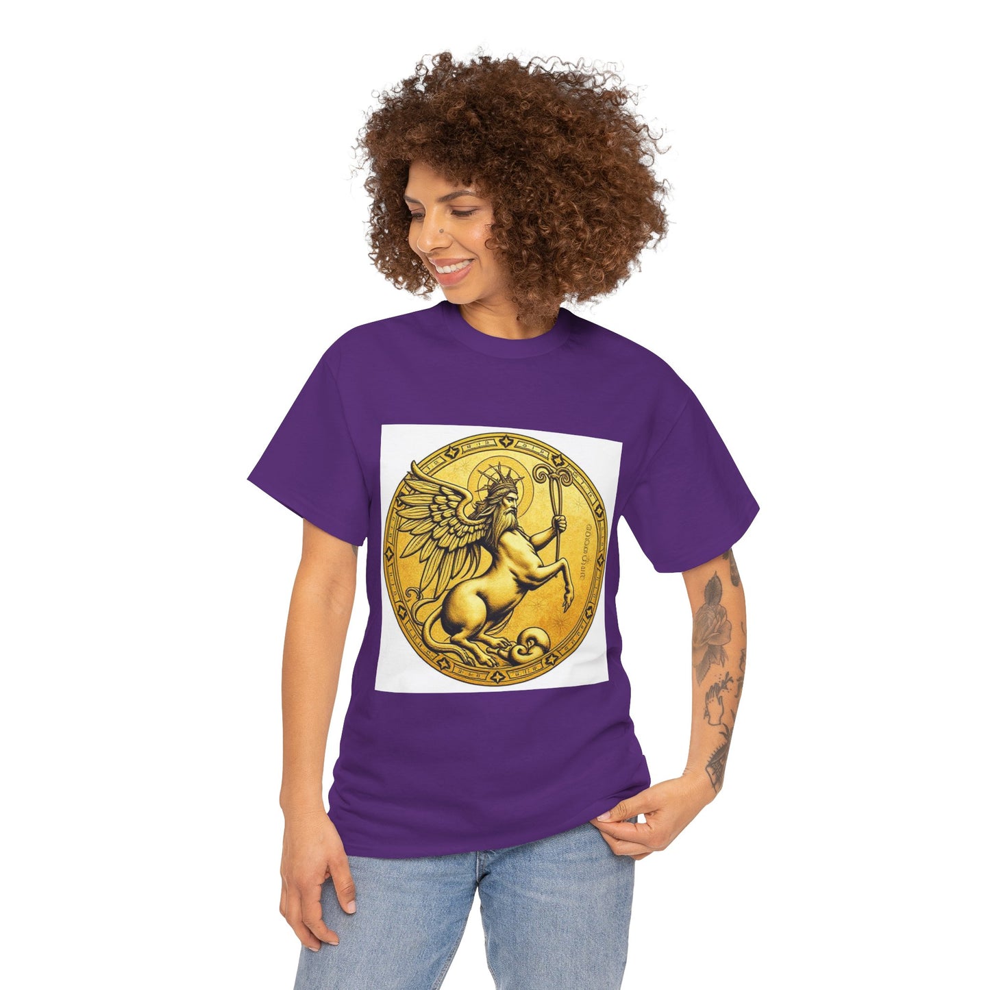 Unisex Heavy Cotton T-Shirt, Golden Angel Coin, Virgo Zodiac Design