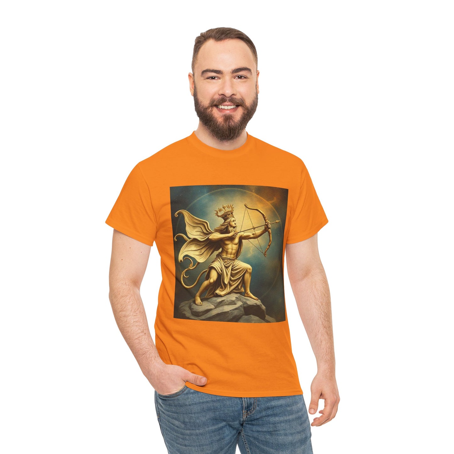 Unisex Heavy Cotton T-Shirt, Sagittarius King, Bow & Arrow, Zodiac Design