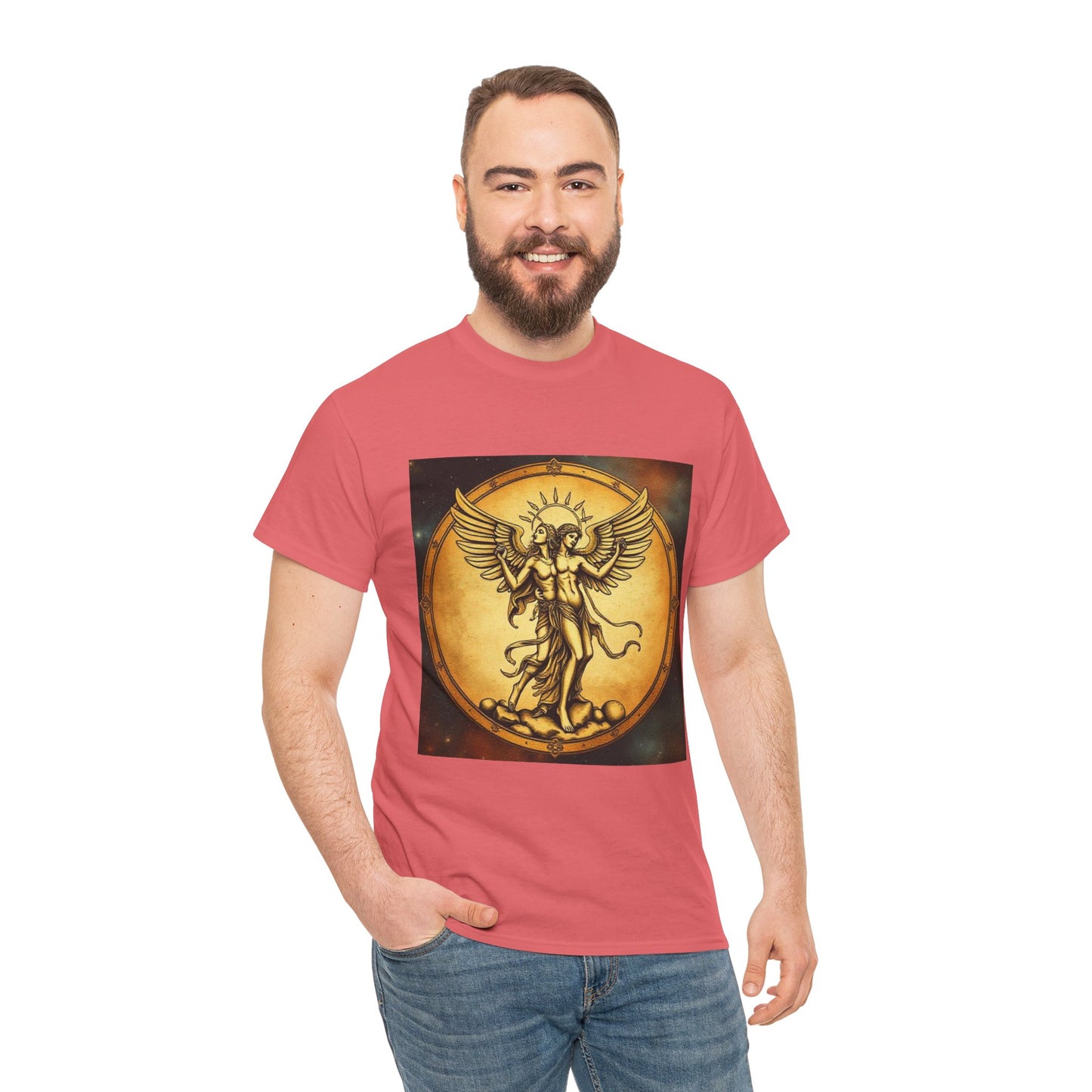 Unisex Heavy Cotton T-Shirt, Twin Angel v1, Gemini Zodiac Design